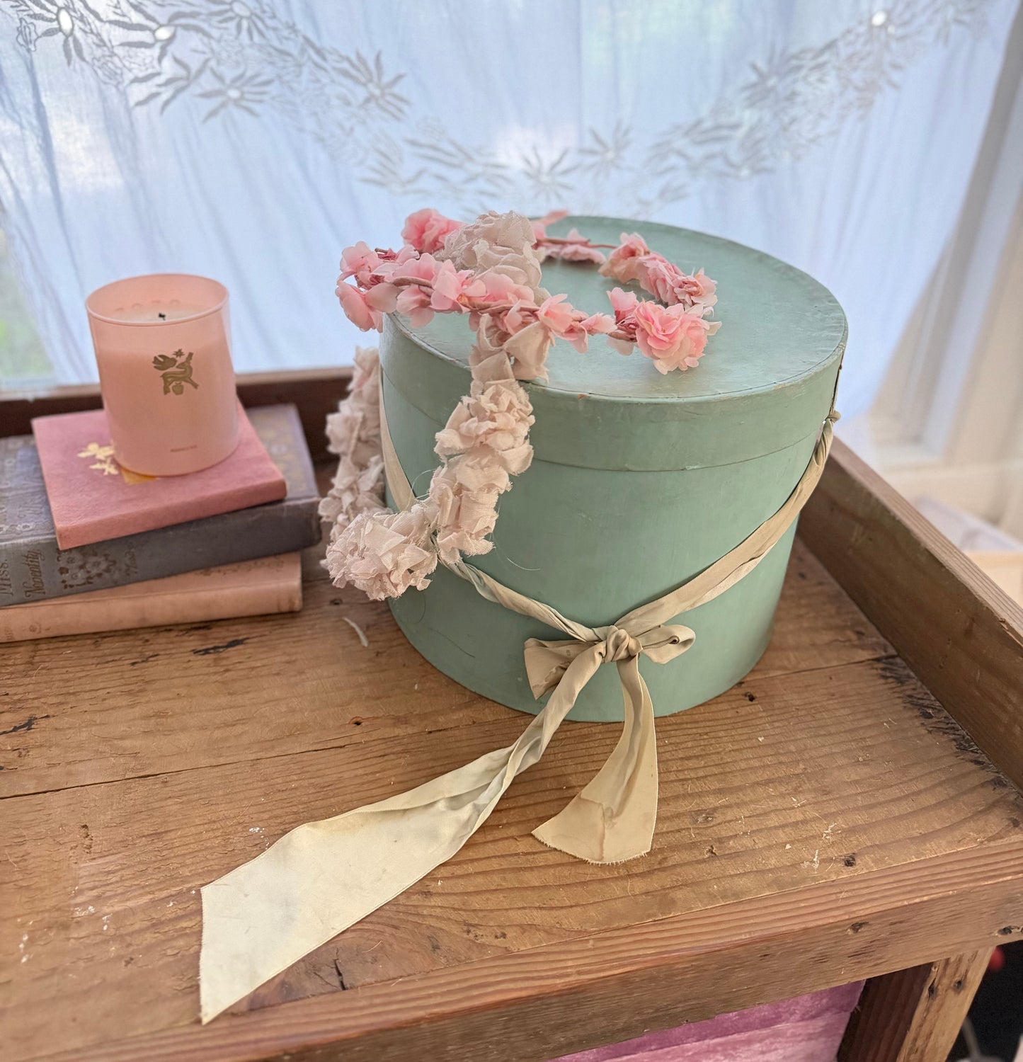 Antique Timeworn Blue Hatbox Ribbon