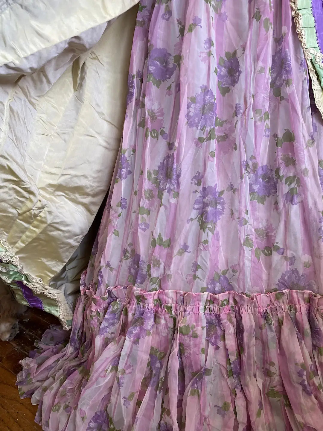 Vintage Theater Costume Skirt Bustle Marie Antoinette Pink Floral