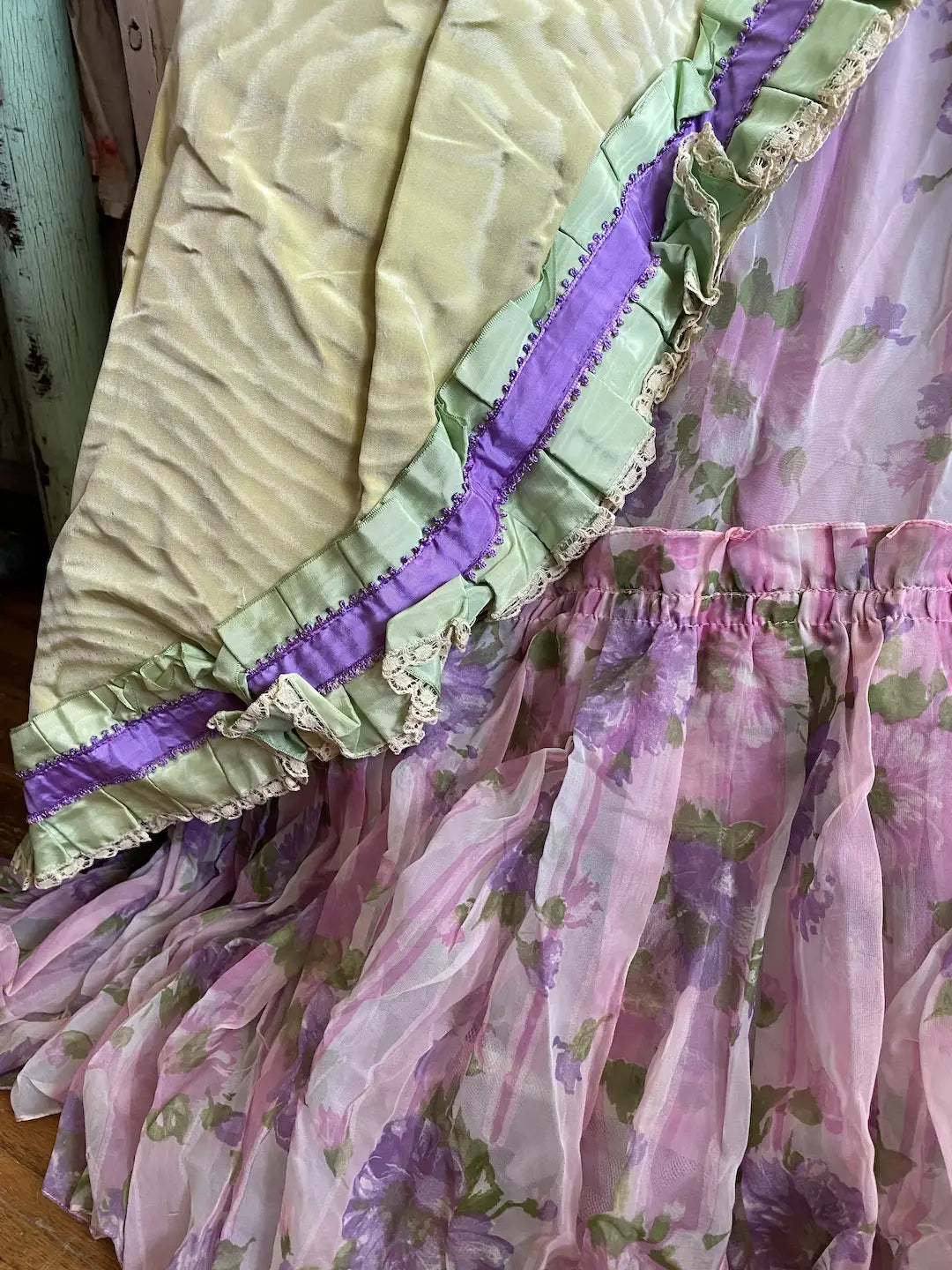 Vintage Theater Costume Skirt Bustle Marie Antoinette Pink Floral