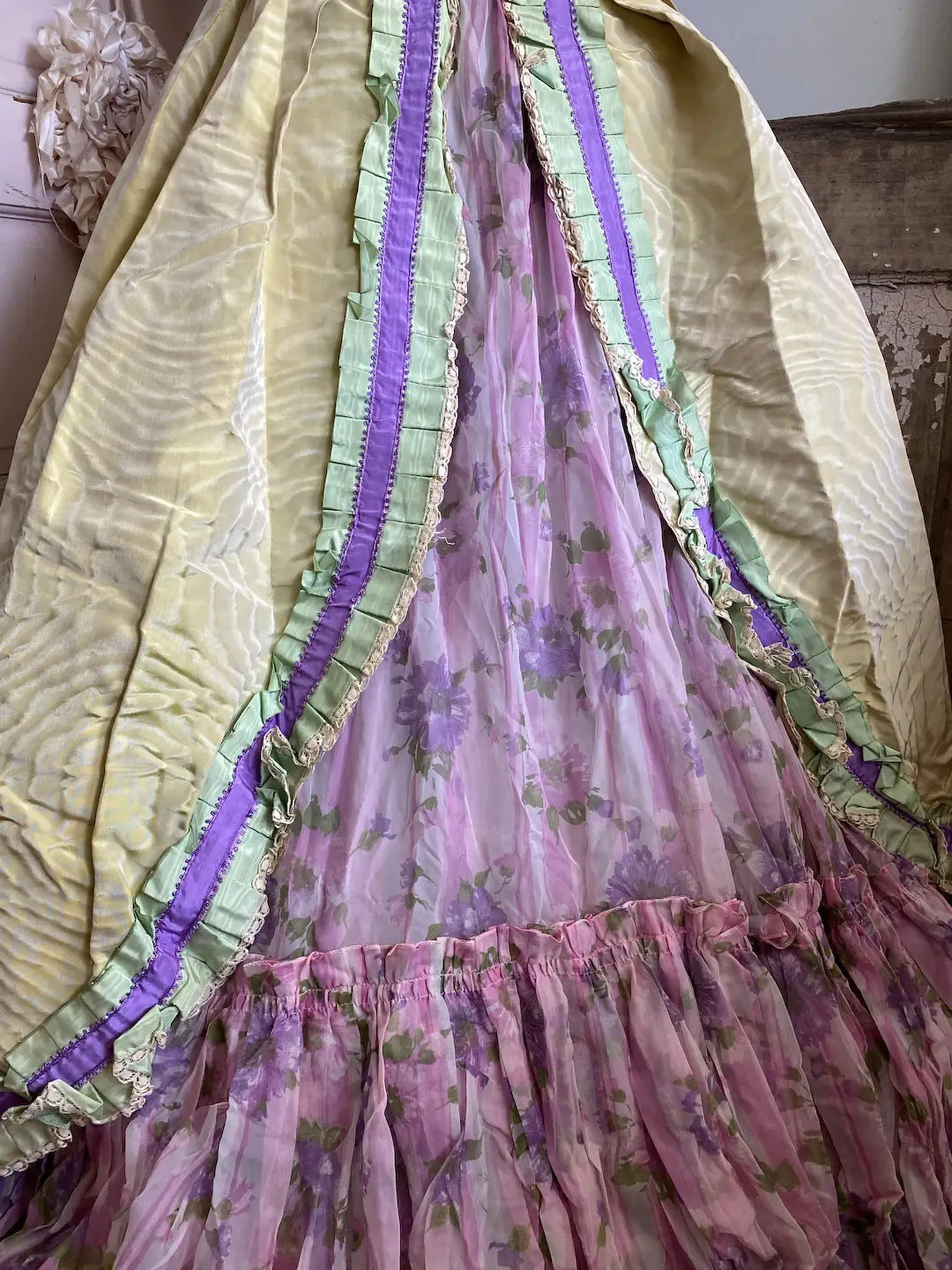 Vintage Theater Costume Skirt Bustle Marie Antoinette Pink Floral