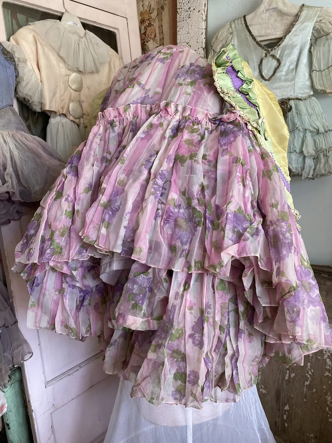 Vintage Theater Costume Skirt Bustle Marie Antoinette Pink Floral