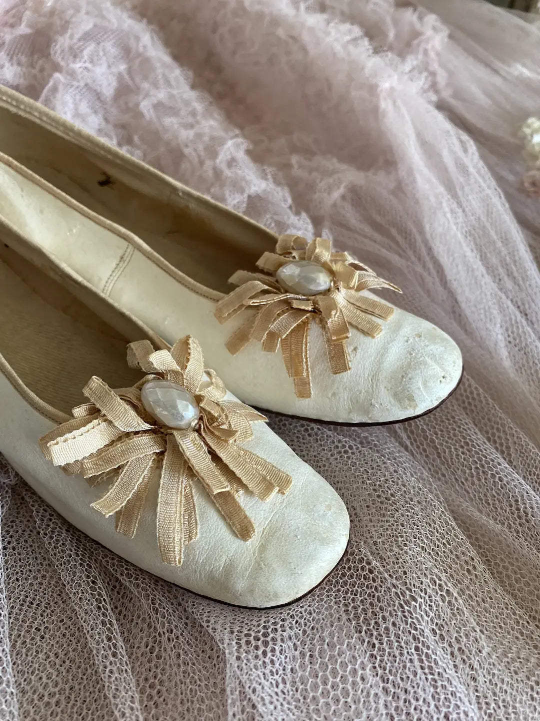Antique Wedding Shoes Silk Ribbons