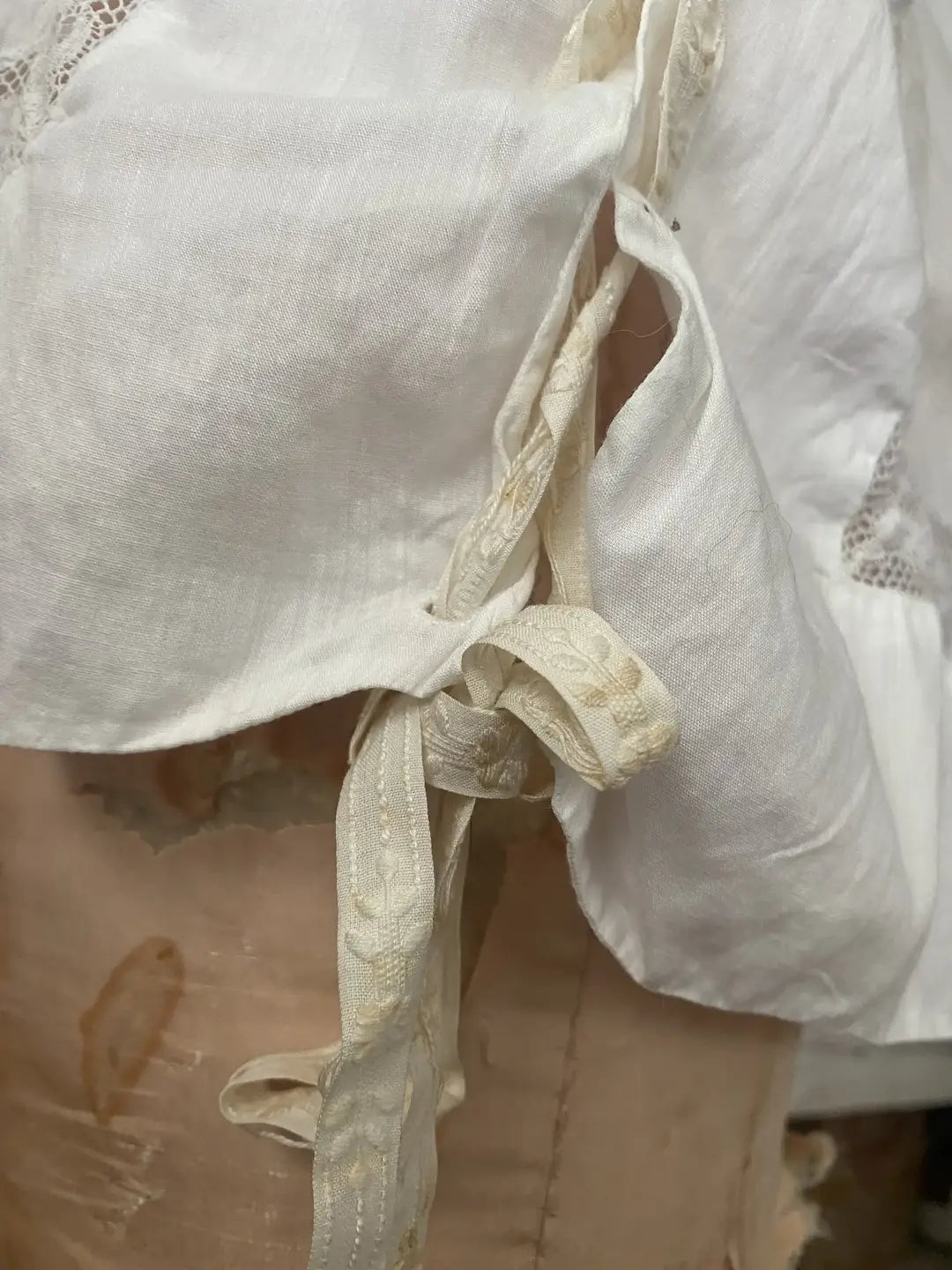 Antique Lingerie Shirt French Lace Corset Tie