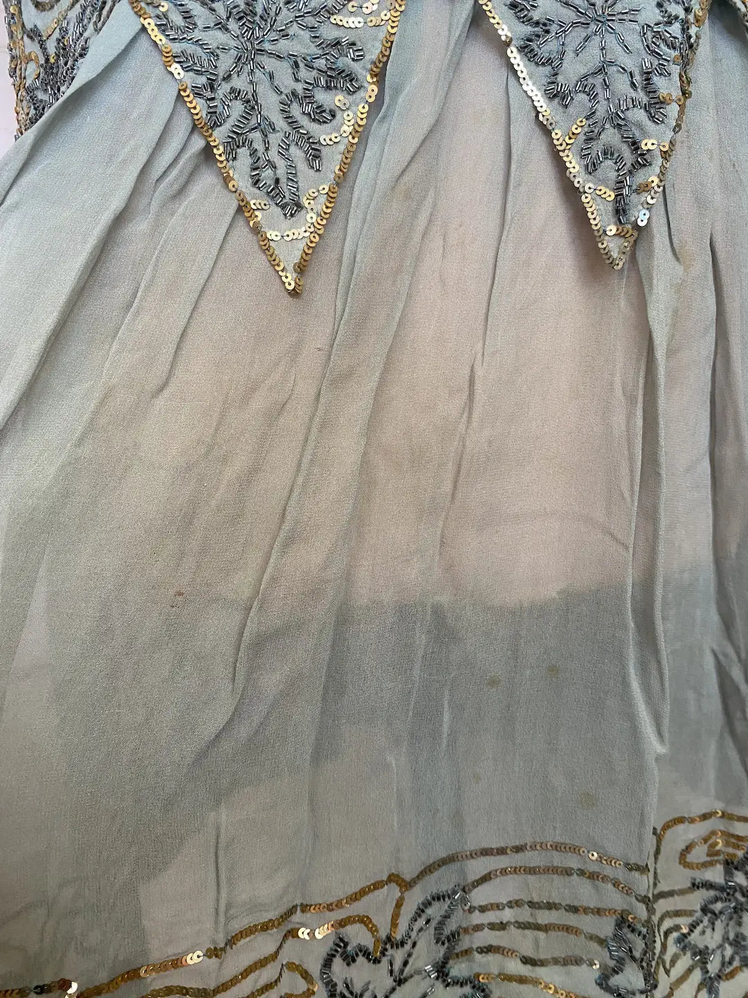 Antique French 1920's Dress Paris Label Blue Silk
