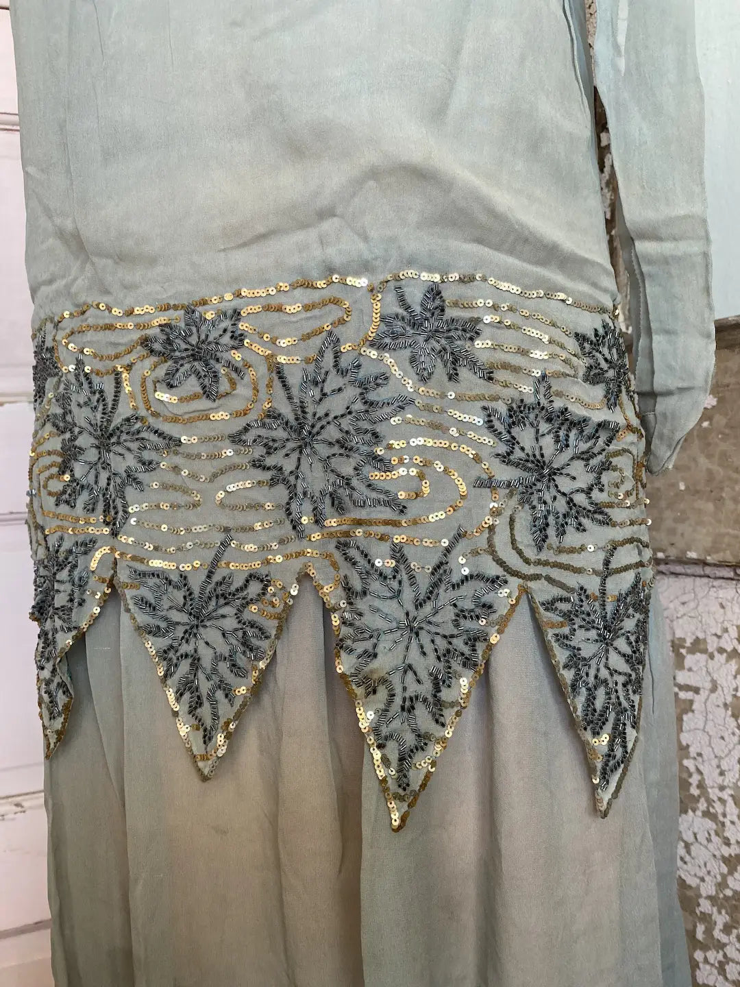 Antique French 1920's Dress Paris Label Blue Silk