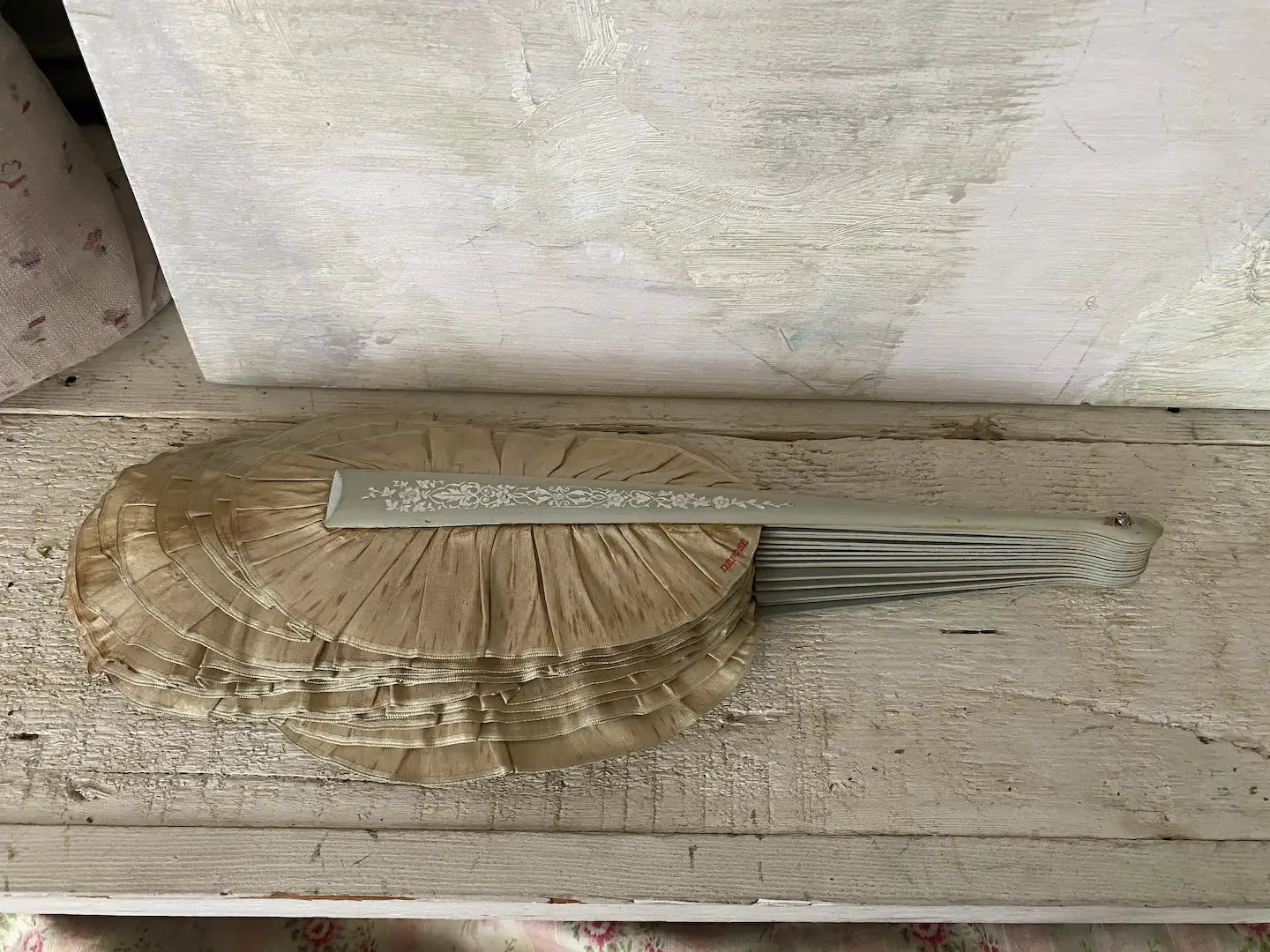 Antique French Deposé Fan Blue Flower Petal