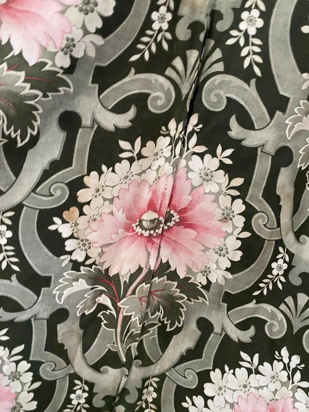 Antique French Fabric Curtain Bed Ciel De Lit Panel Art Nouveau Late 1800s
