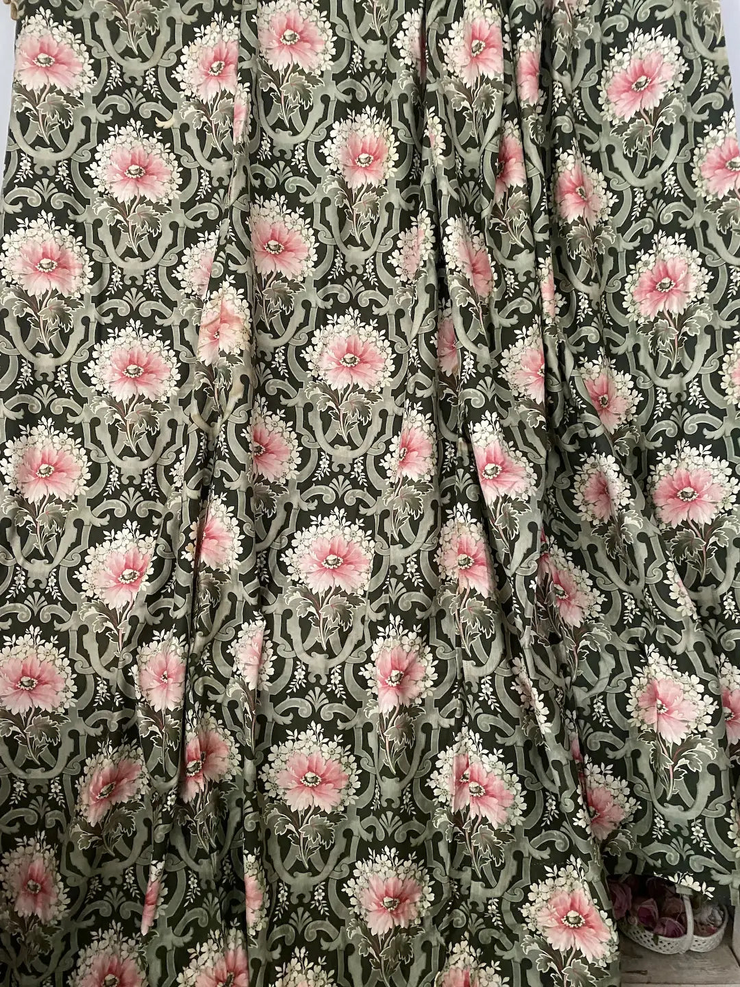 Antique French Fabric Curtain Bed Ciel De Lit Panel Art Nouveau Late 1800s