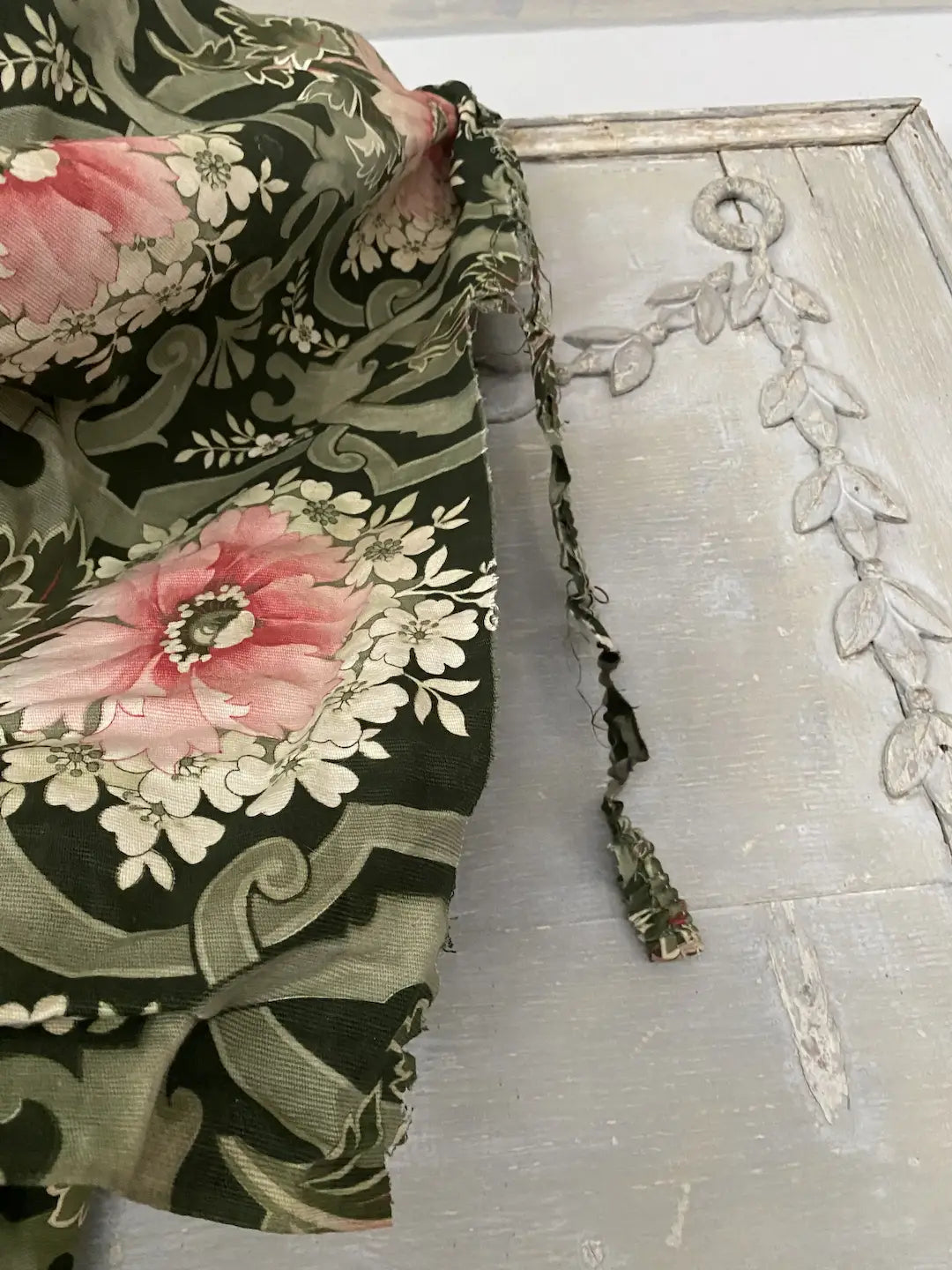 Antique French Fabric Curtain Bed Ciel De Lit Panel Art Nouveau Late 1800s