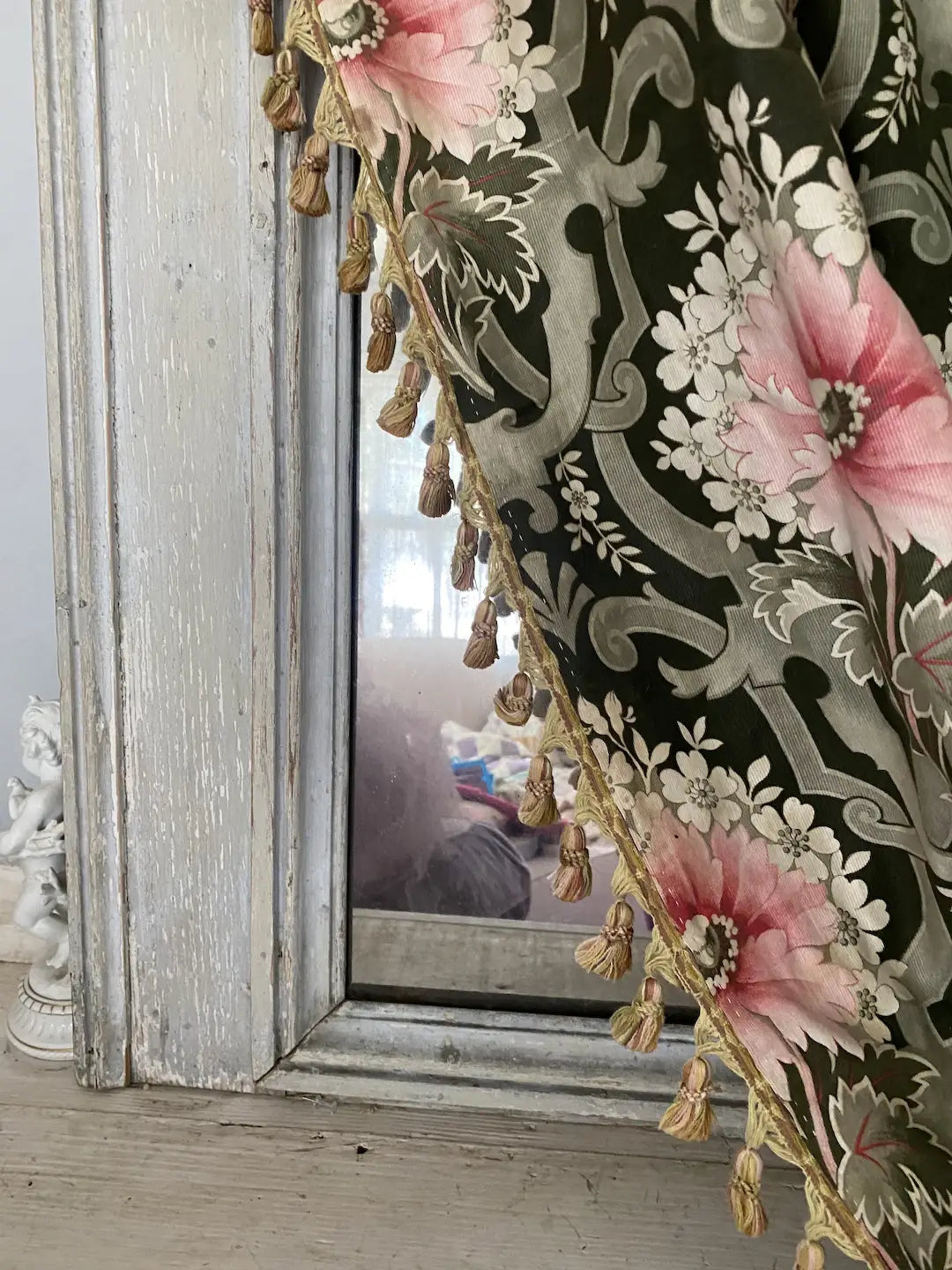 Antique French Fabric Curtain Bed Ciel De Lit Panel Art Nouveau Late 1800s