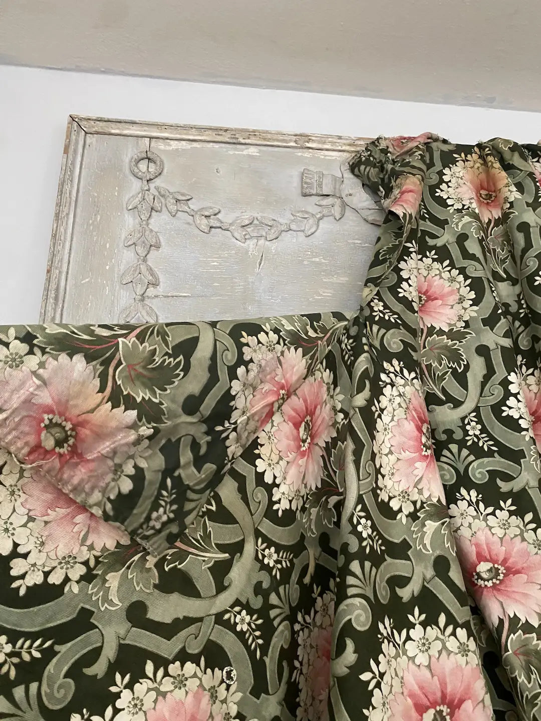 Antique French Fabric Curtain Bed Ciel De Lit Panel Art Nouveau Late 1800s