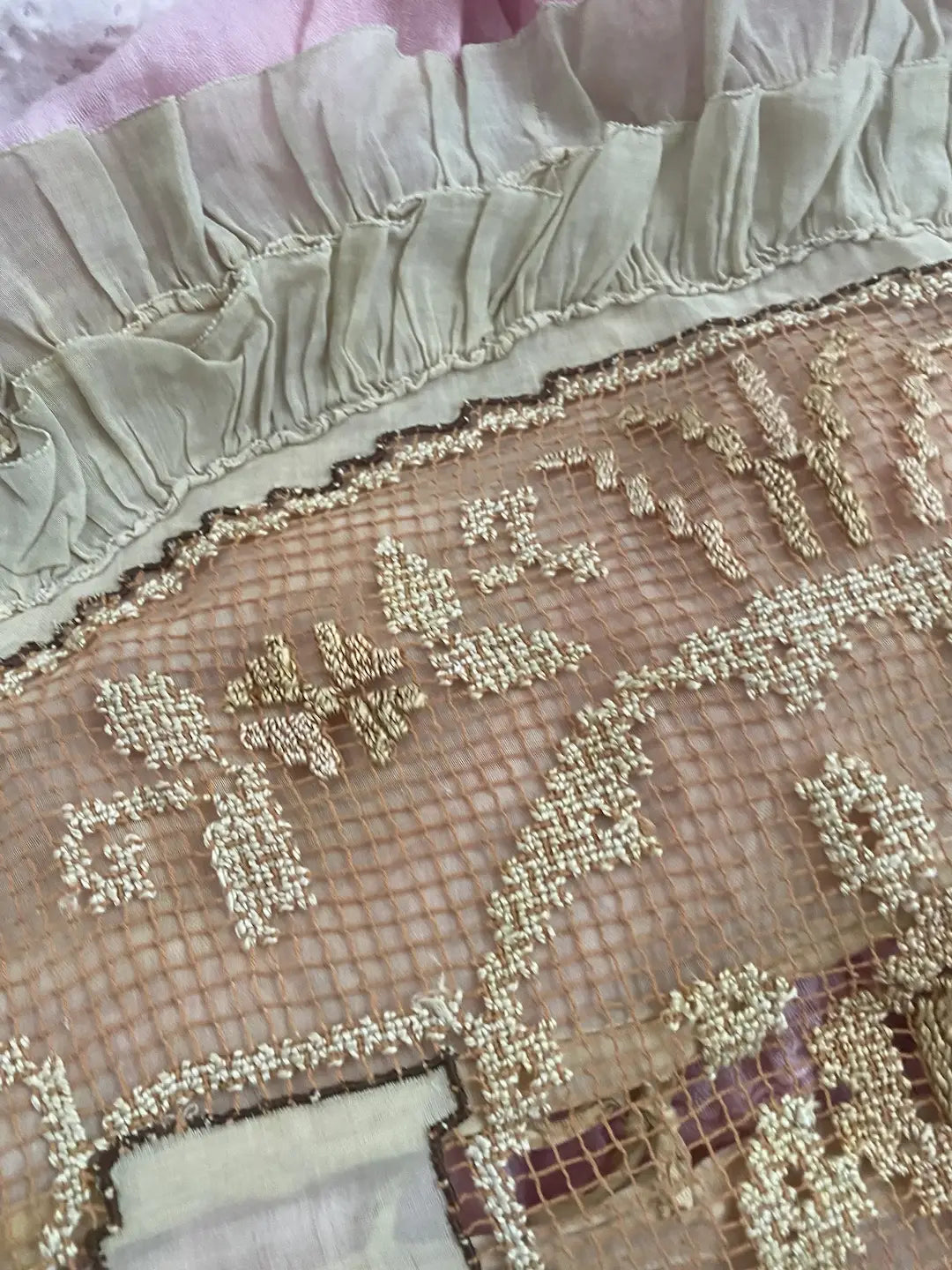 Antique French Lace Double Ruffle Throw Pillow