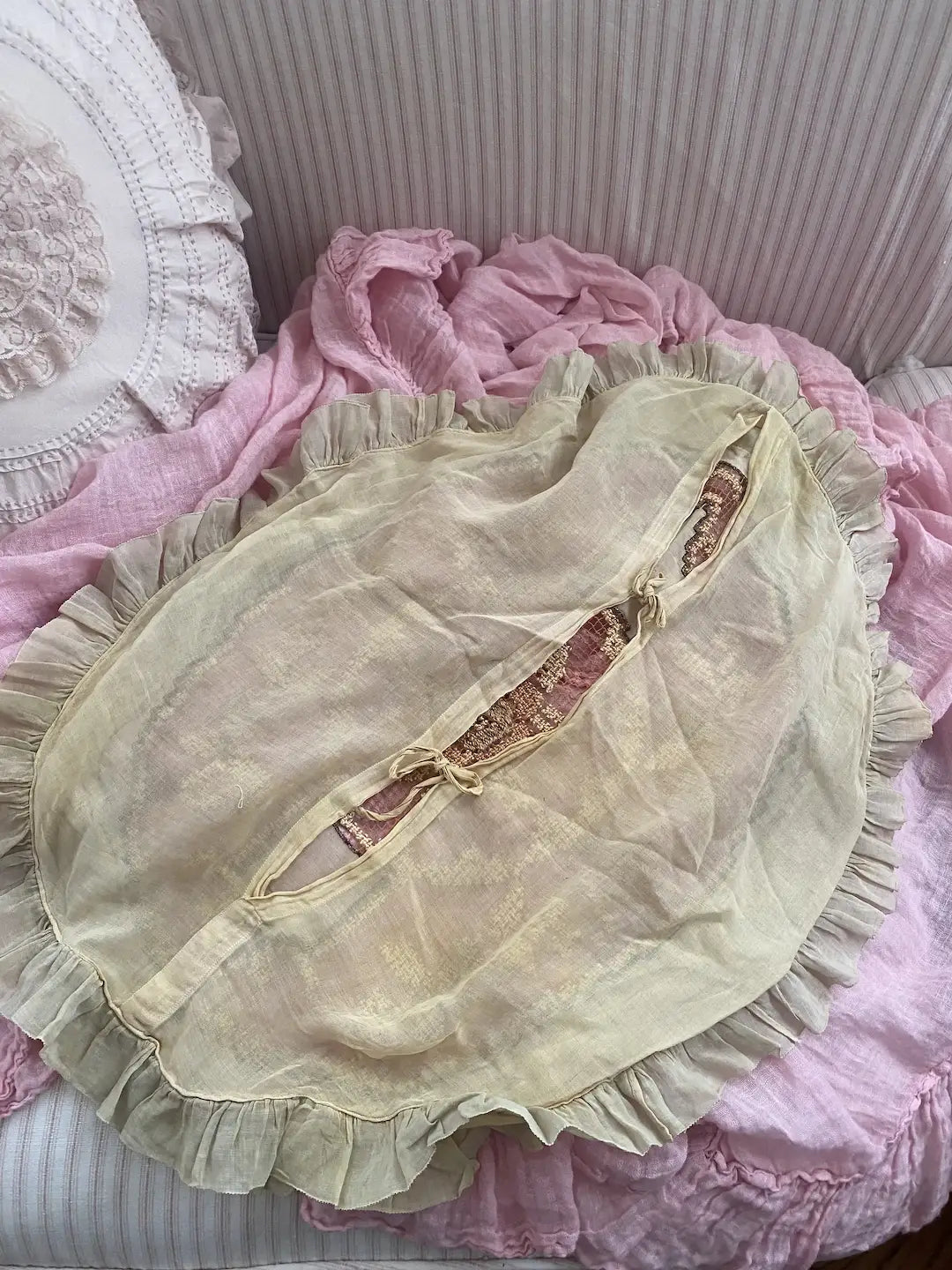 Antique French Lace Double Ruffle Throw Pillow