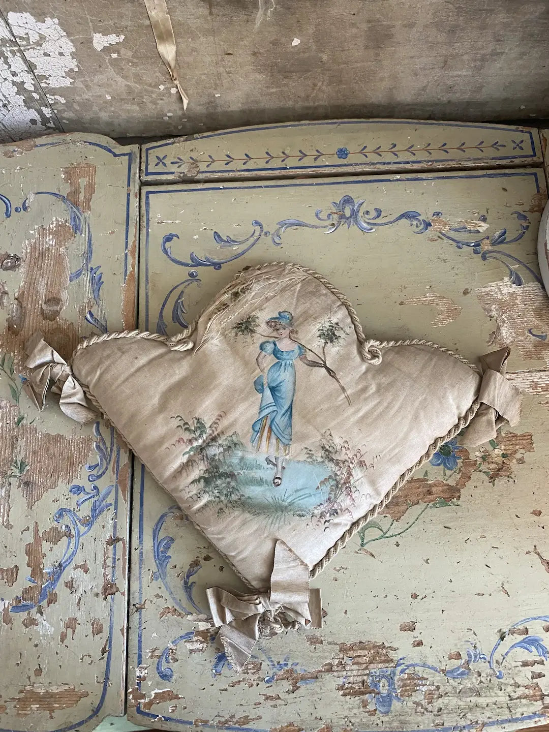 Antique French Silk Painted Lingerie Holder