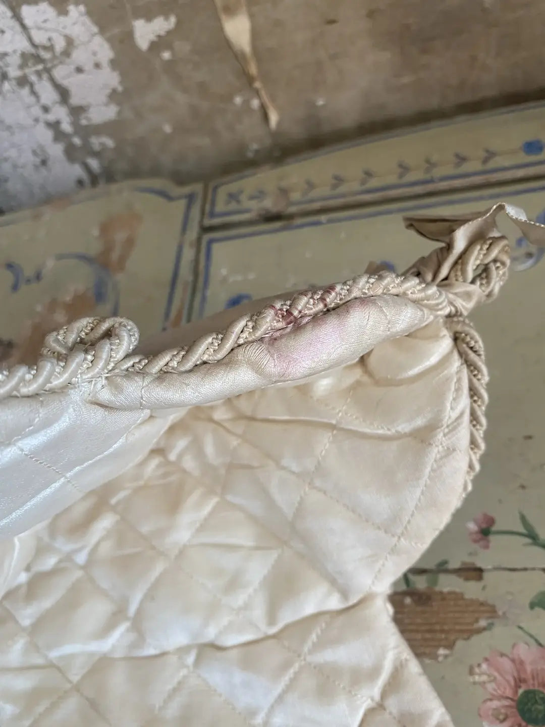 Antique French Silk Painted Lingerie Holder