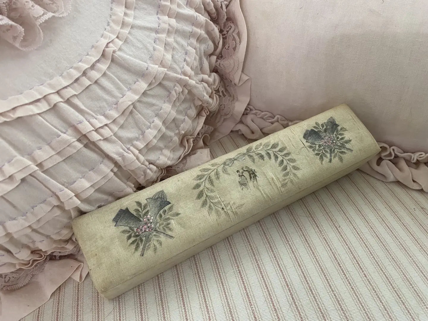Antique French Silk Wedding Box Hand Painted