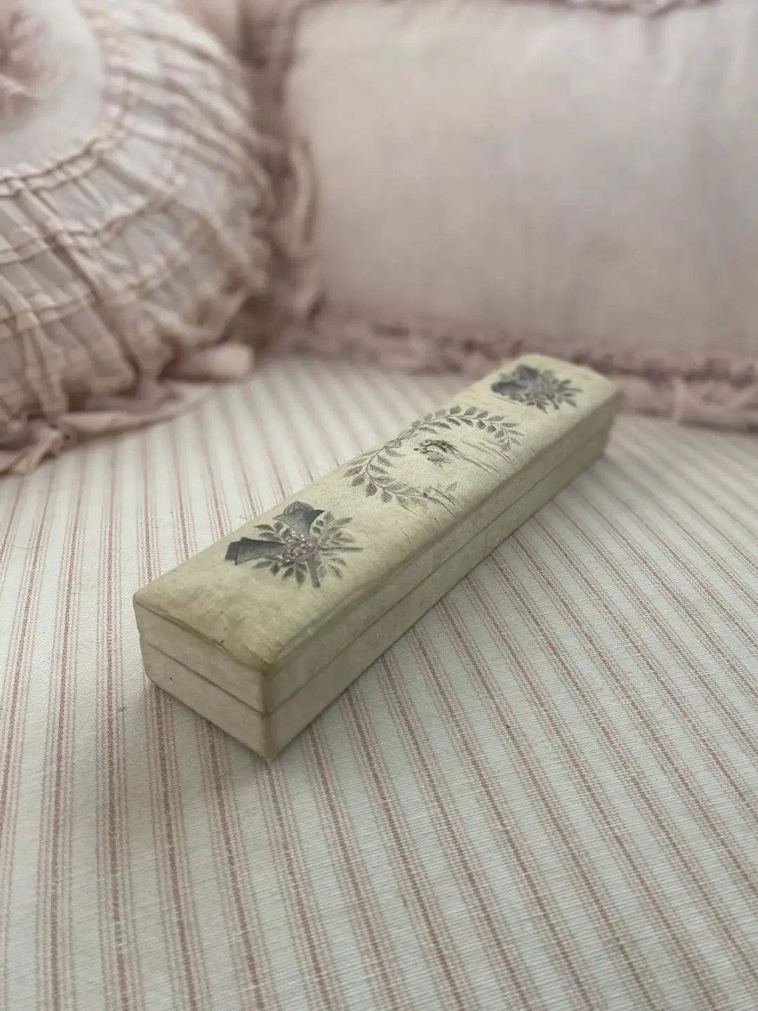 Antique French Silk Wedding Box Hand Painted