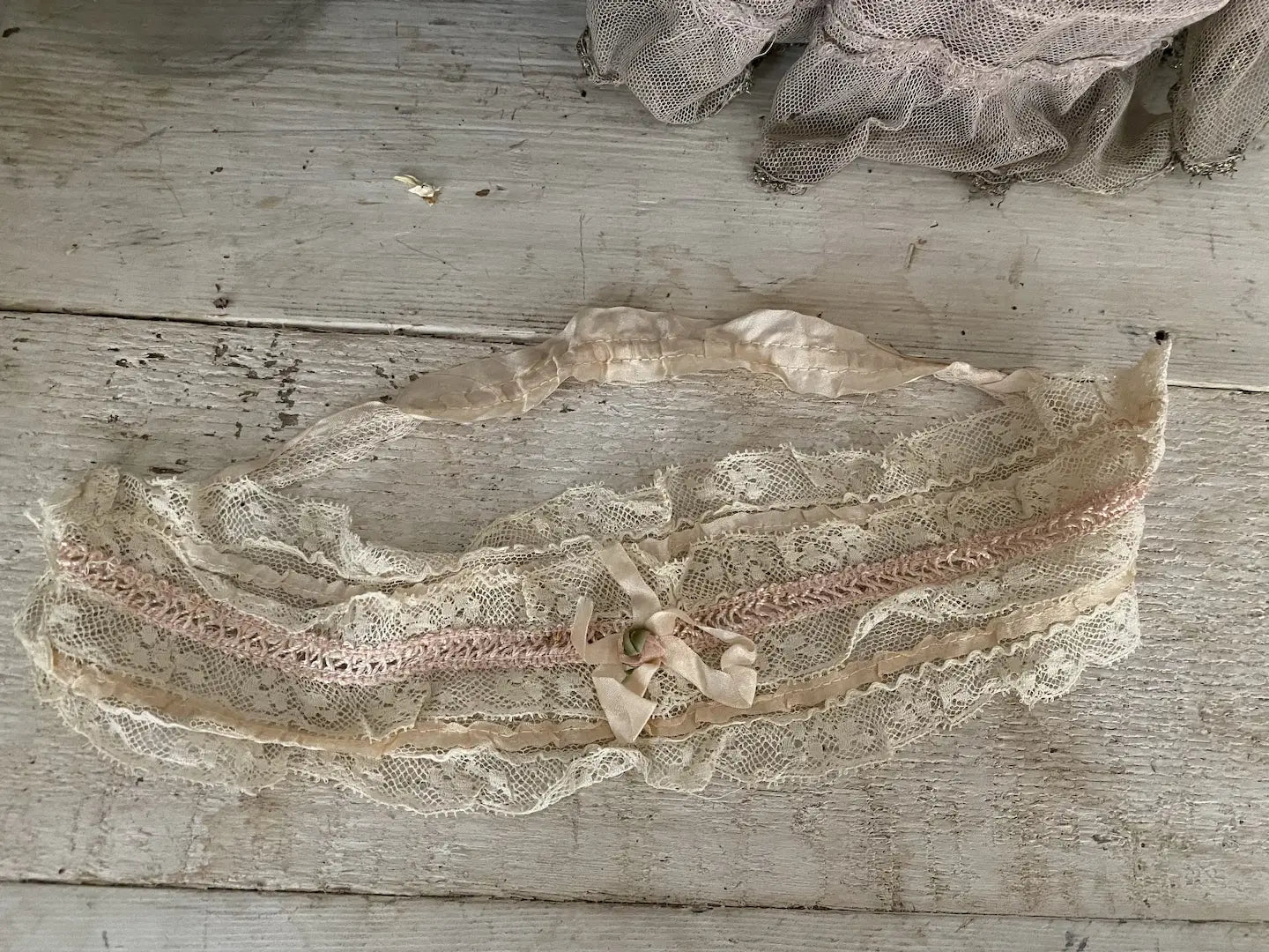 Antique Lace Bandeau Pink Silk Ribbonwork Rosette