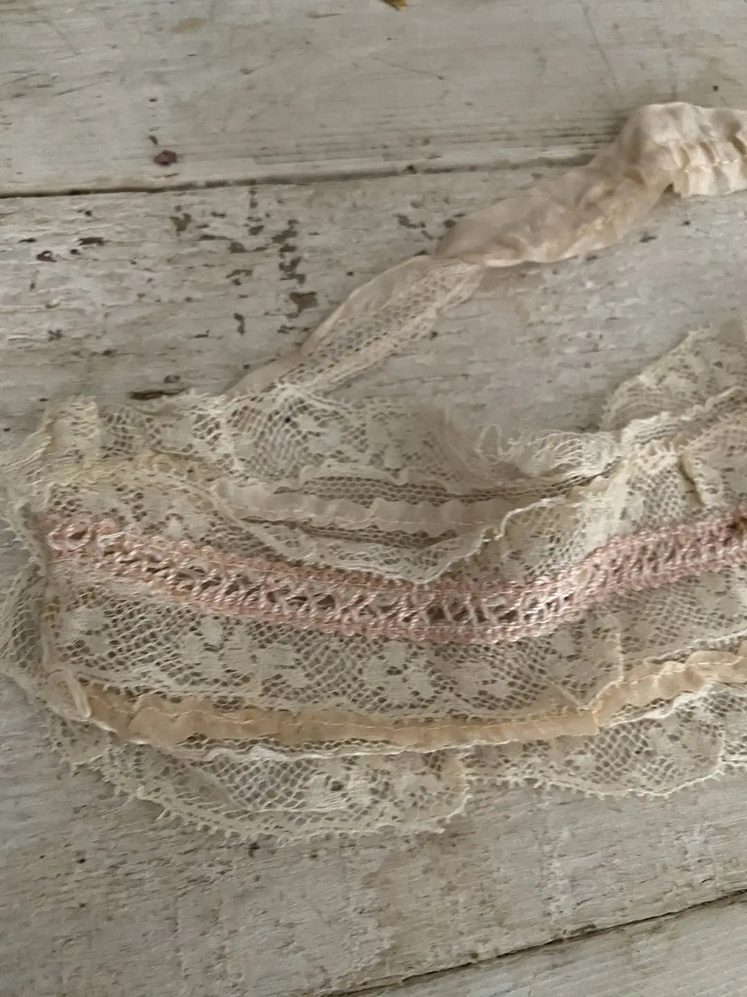 Antique Lace Bandeau Pink Silk Ribbonwork Rosette
