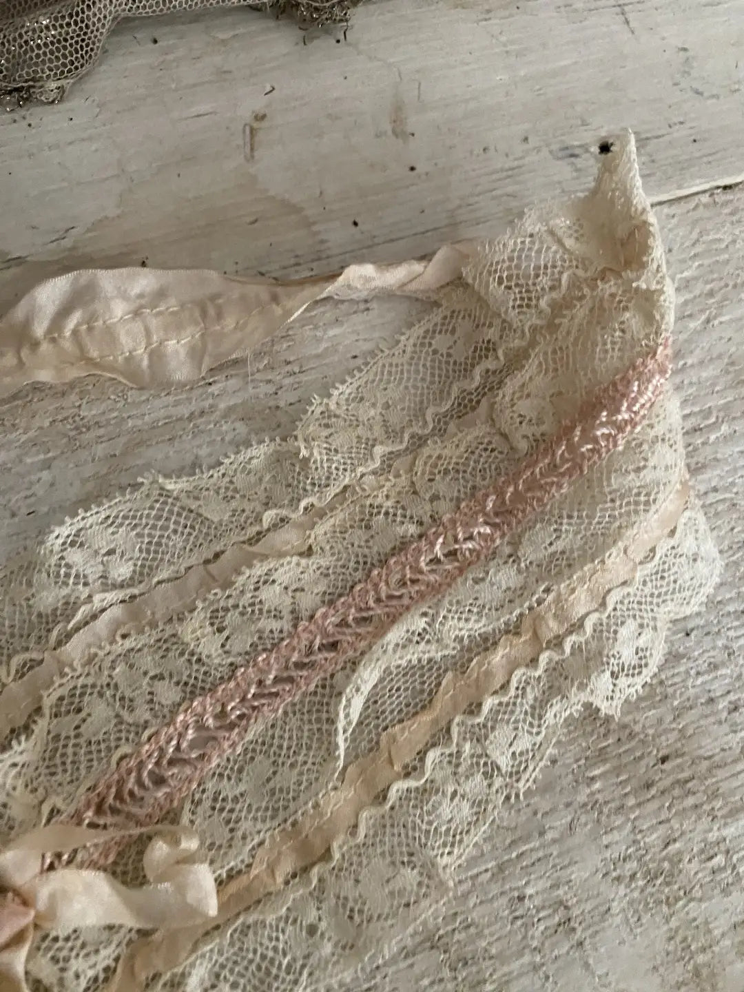Antique Lace Bandeau Pink Silk Ribbonwork Rosette