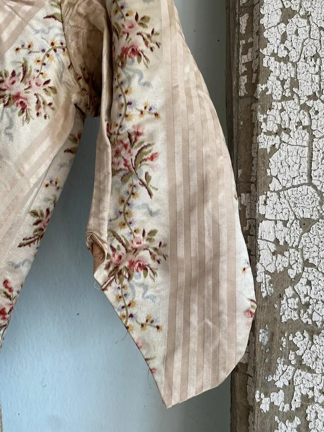 Antique Silk French Bodice Pink Stripe Floral Watered Roses