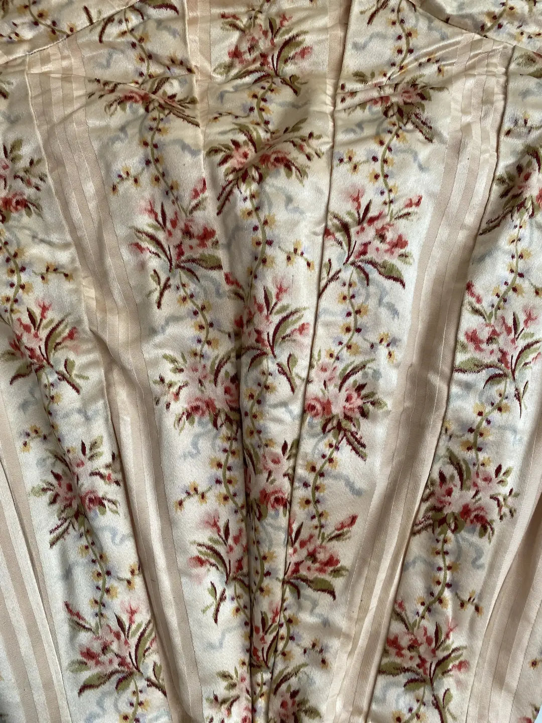 Antique Silk French Bodice Pink Stripe Floral Watered Roses