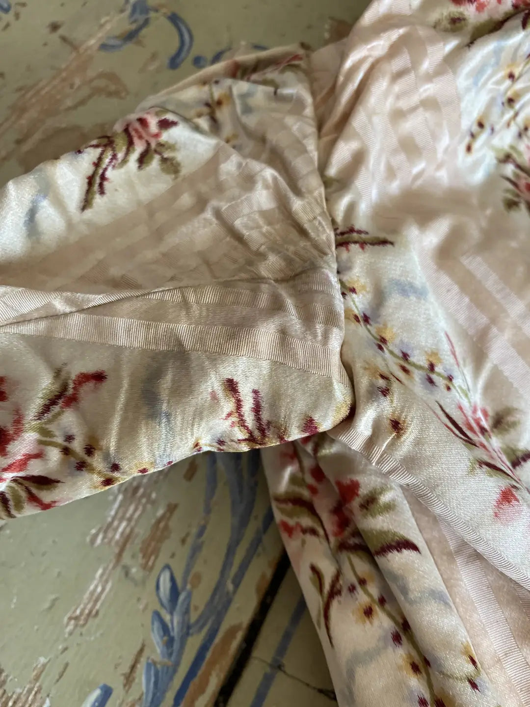 Antique Silk French Bodice Pink Stripe Floral Watered Roses