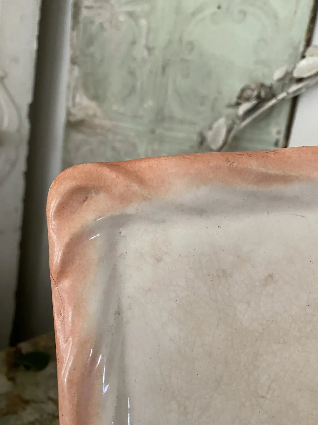 Antique Porcelain Square Plate Peach Ombre