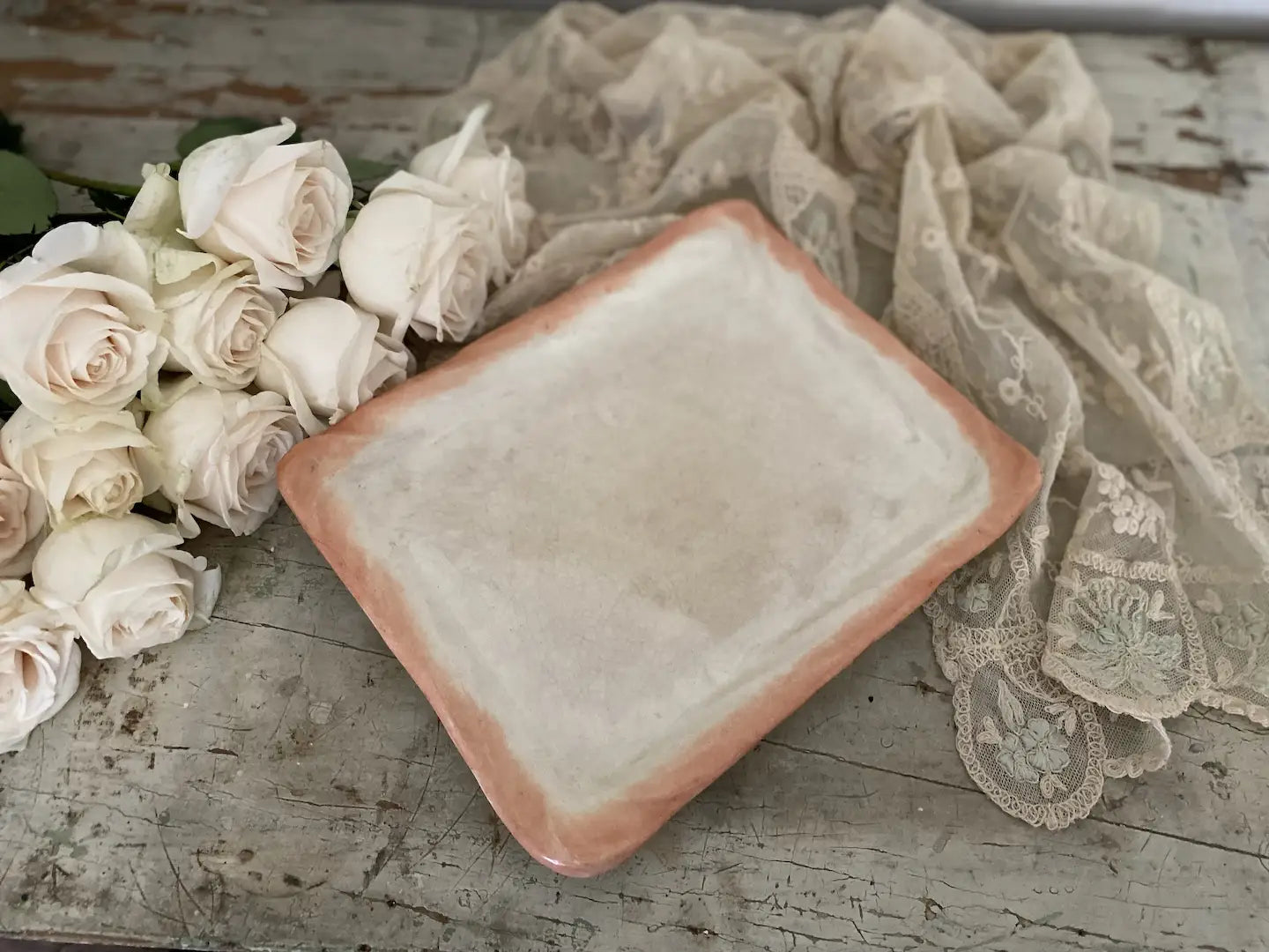 Antique Porcelain Square Plate Peach Ombre