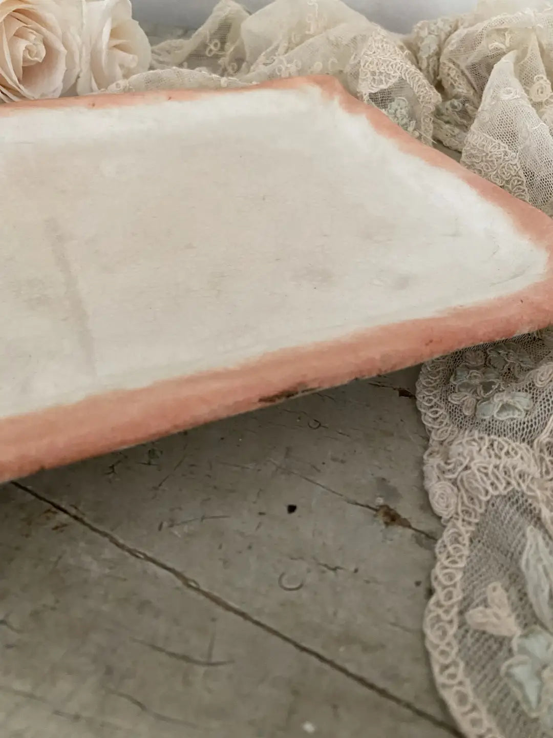 Antique Porcelain Square Plate Peach Ombre