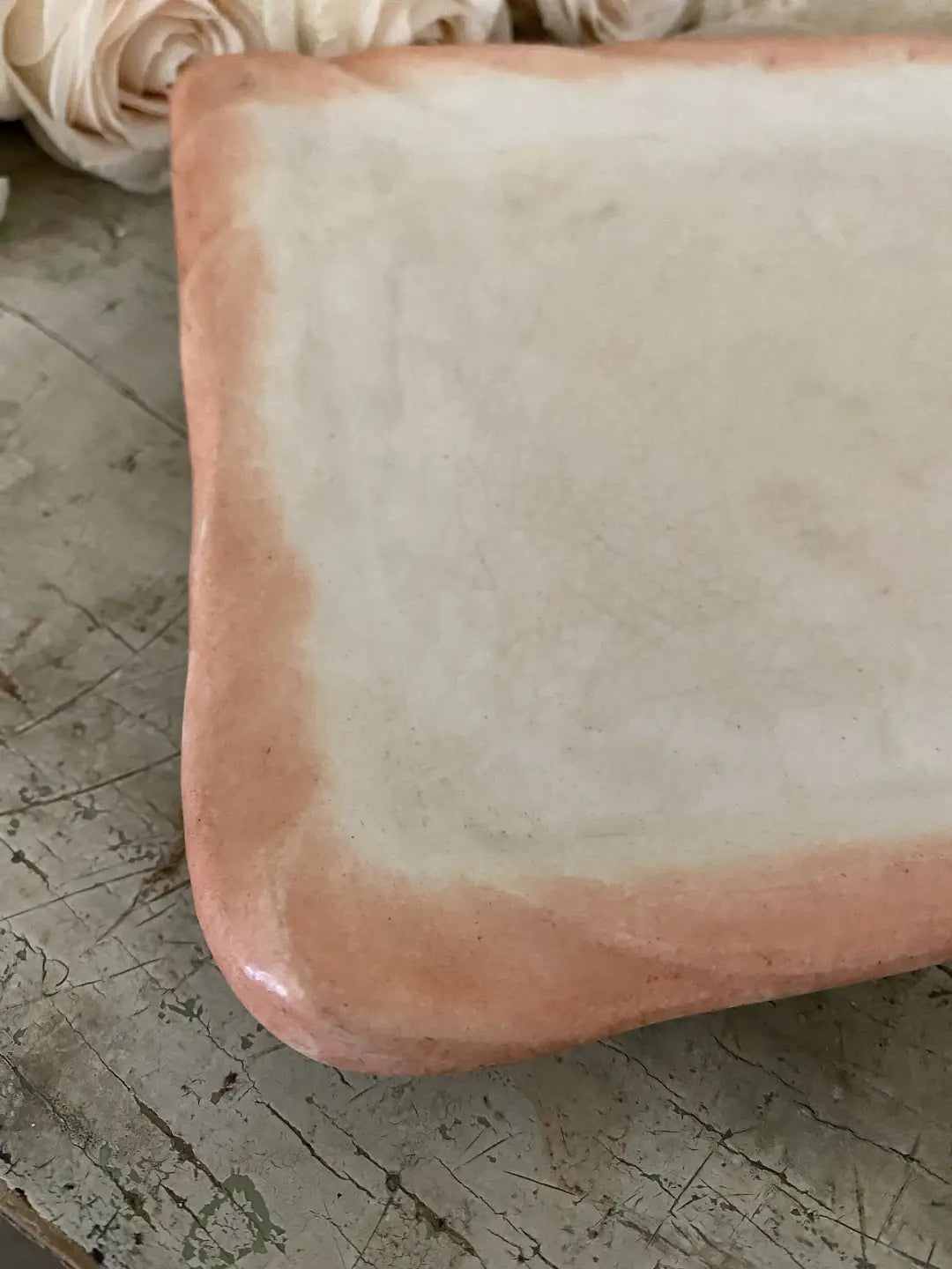 Antique Porcelain Square Plate Peach Ombre
