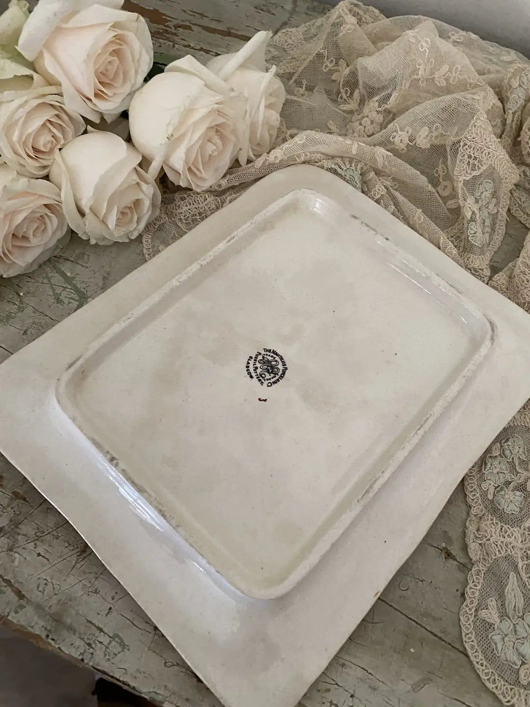 Antique Porcelain Square Plate Peach Ombre