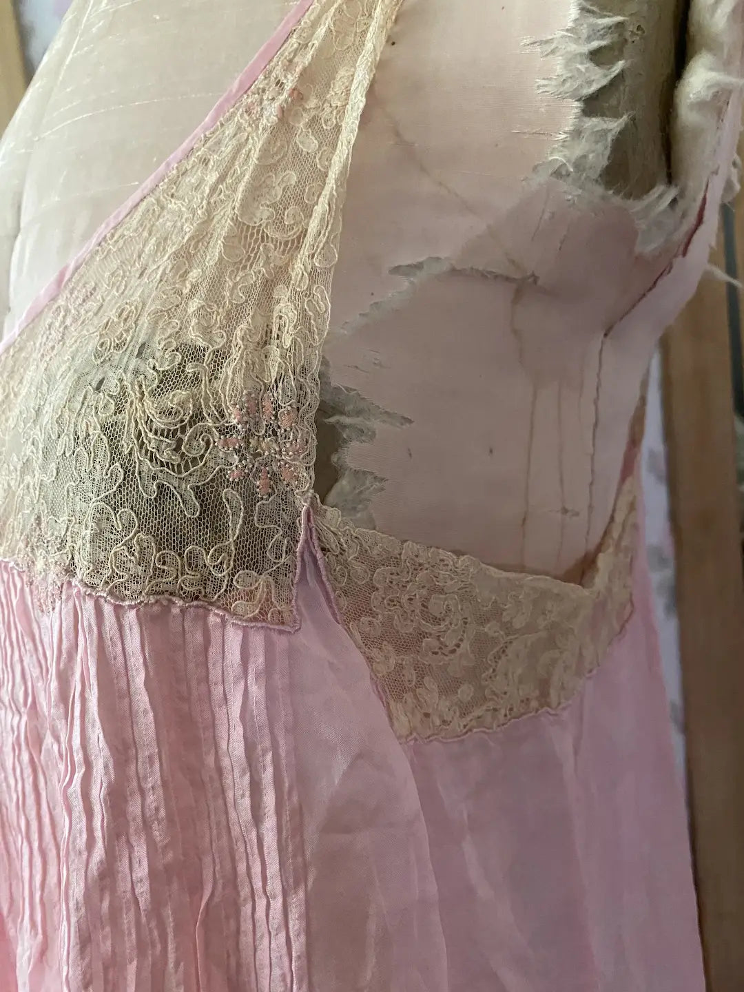 Antique Pink Silk Slip Nightgown