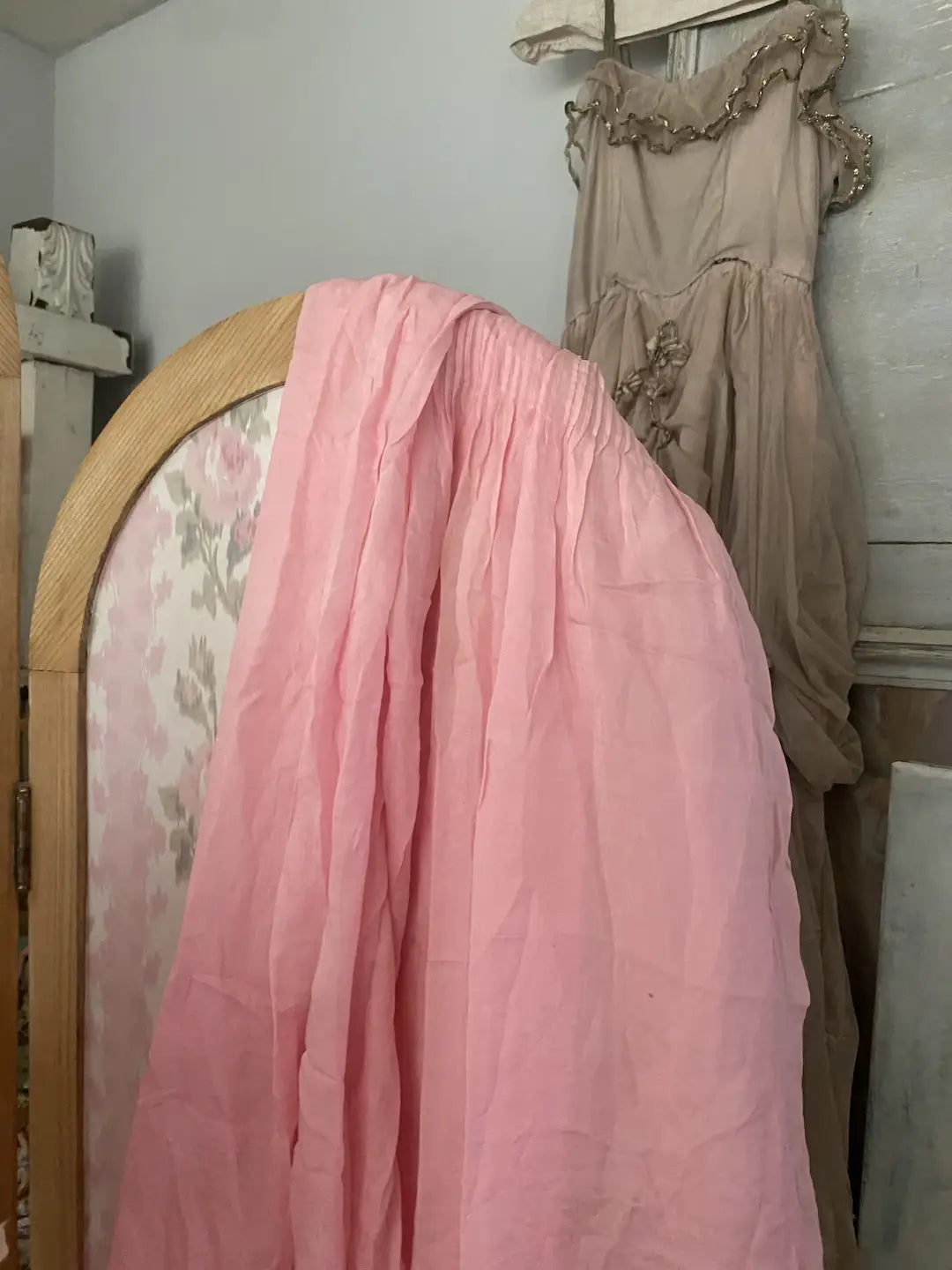 Antique Pink Silk Slip Nightgown