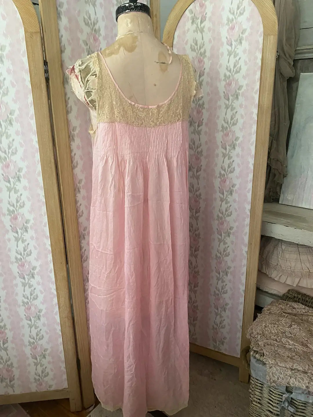 Antique Pink Silk Slip Nightgown