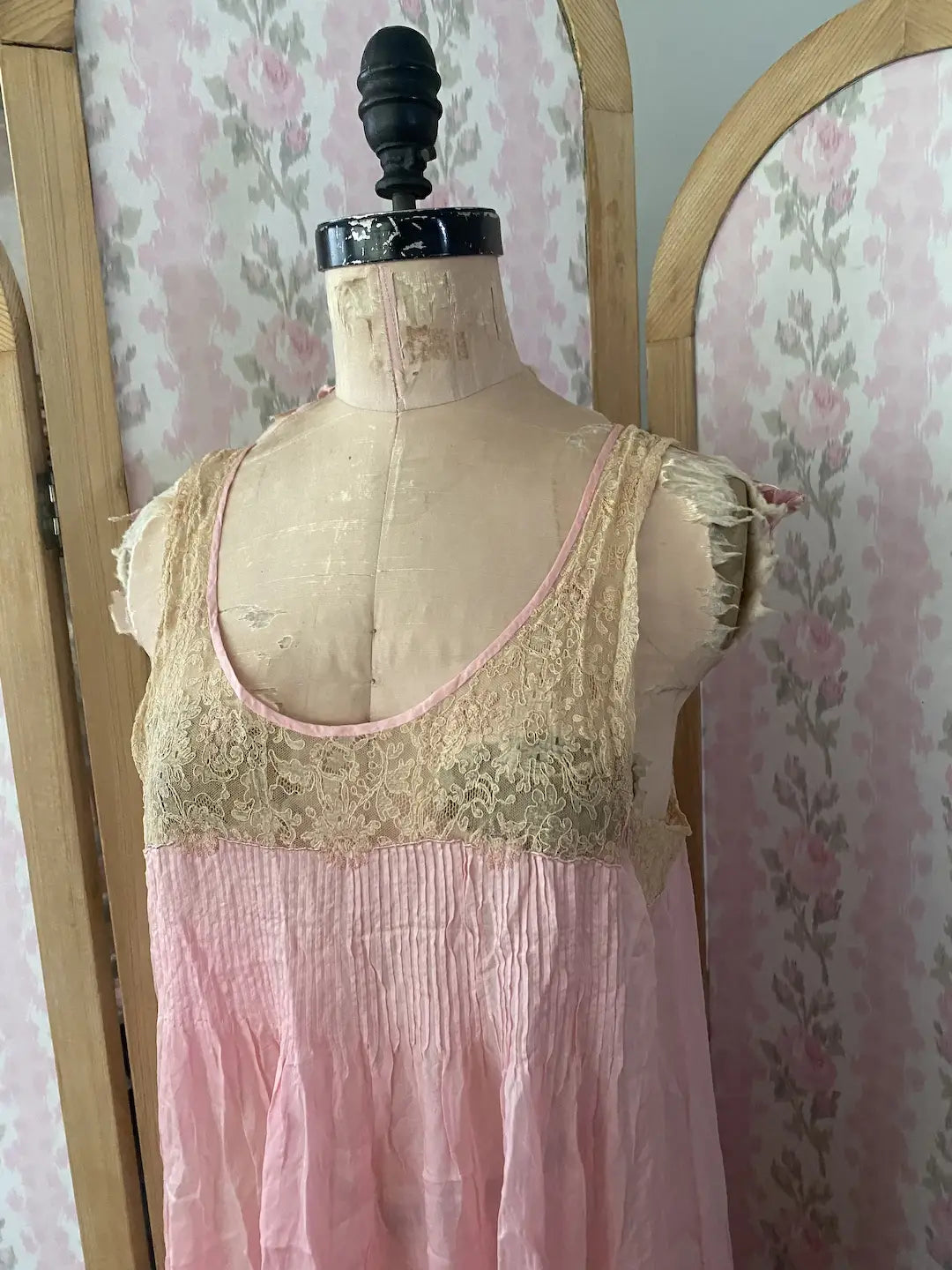 Antique Pink Silk Slip Nightgown