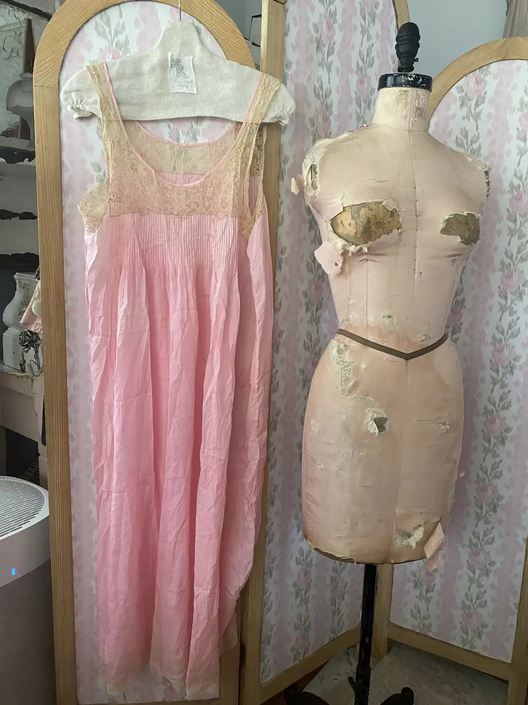 Antique Pink Silk Slip Nightgown