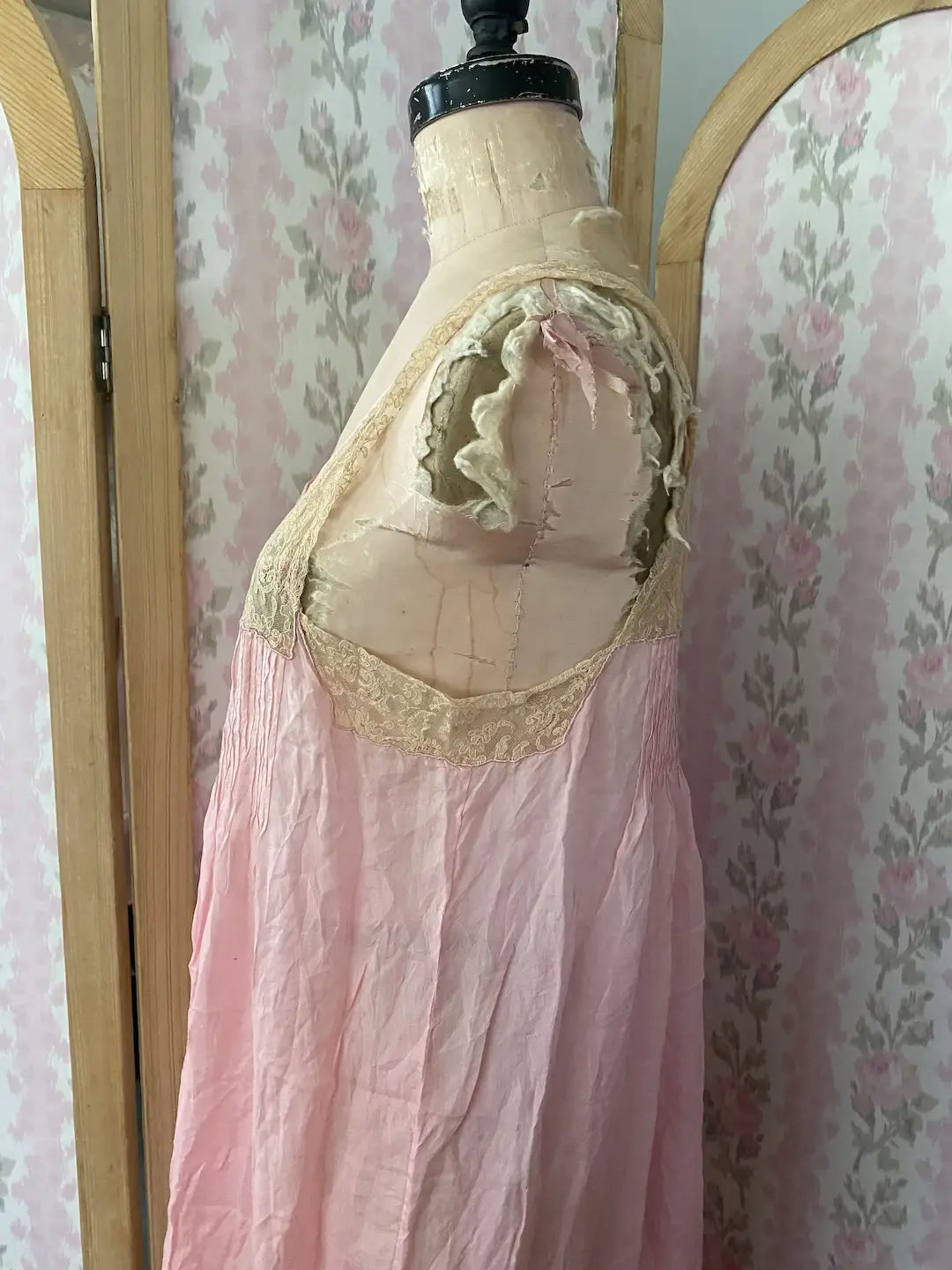Antique Pink Silk Slip Nightgown