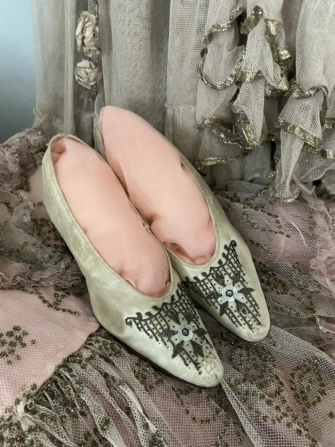 Antique Silk Beaded Sequin Bridal Shoes