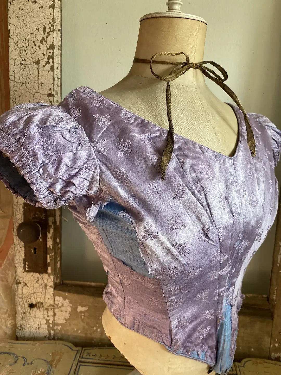 Antique Lavender Floral Damask Corset Back Bodice