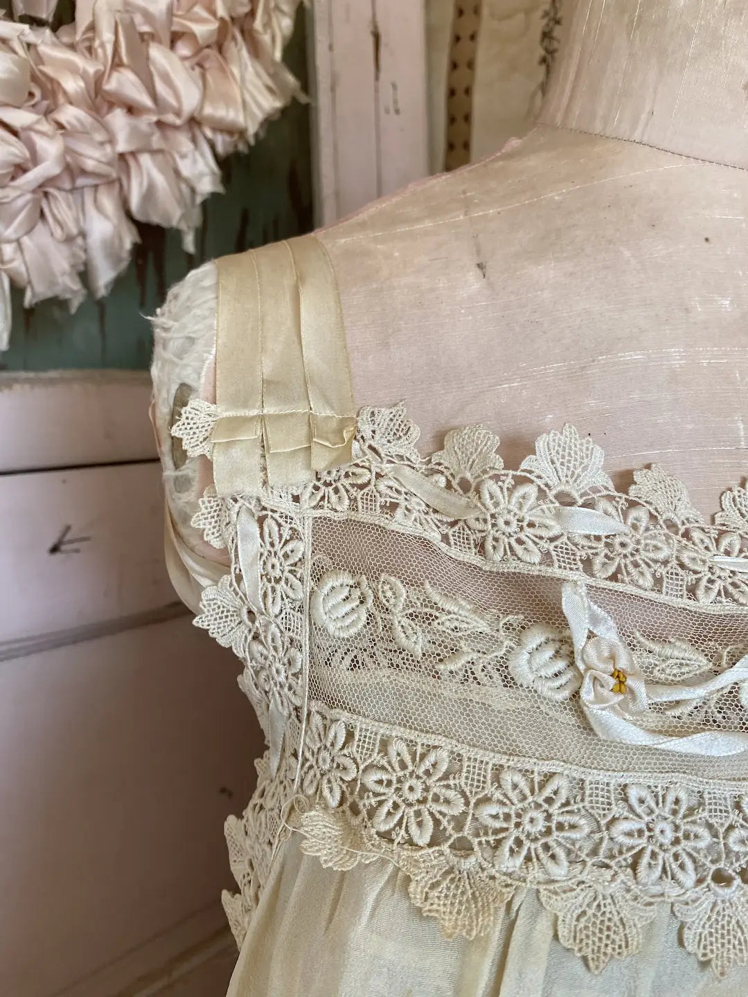 Antique 1920s Ivory Silk Ribbonwork Romper