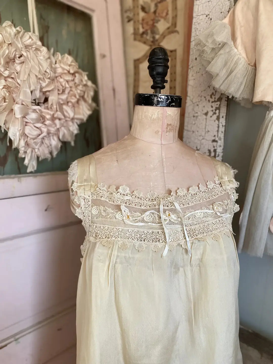 Antique 1920s Ivory Silk Ribbonwork Romper