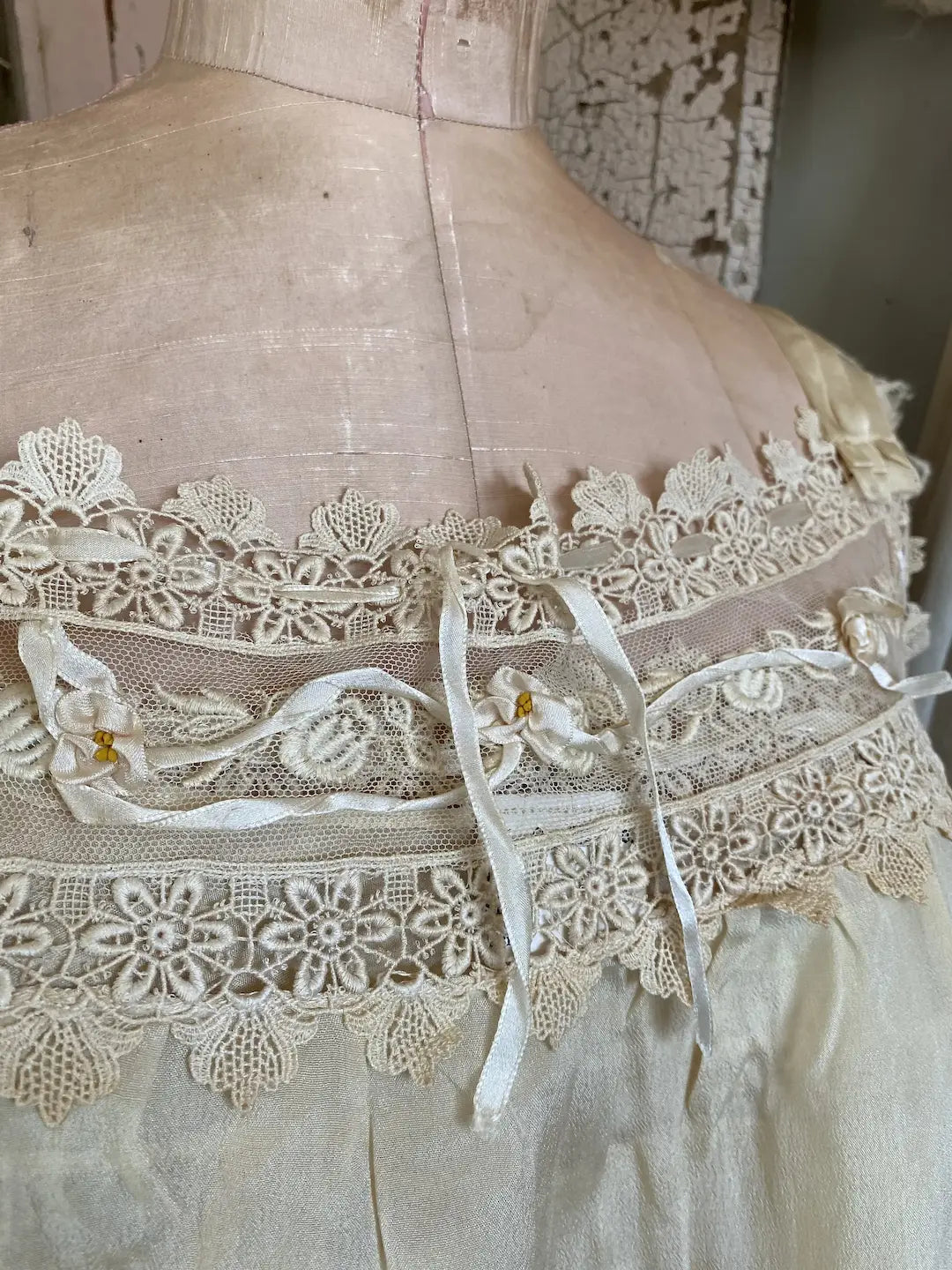 Antique 1920s Ivory Silk Ribbonwork Romper