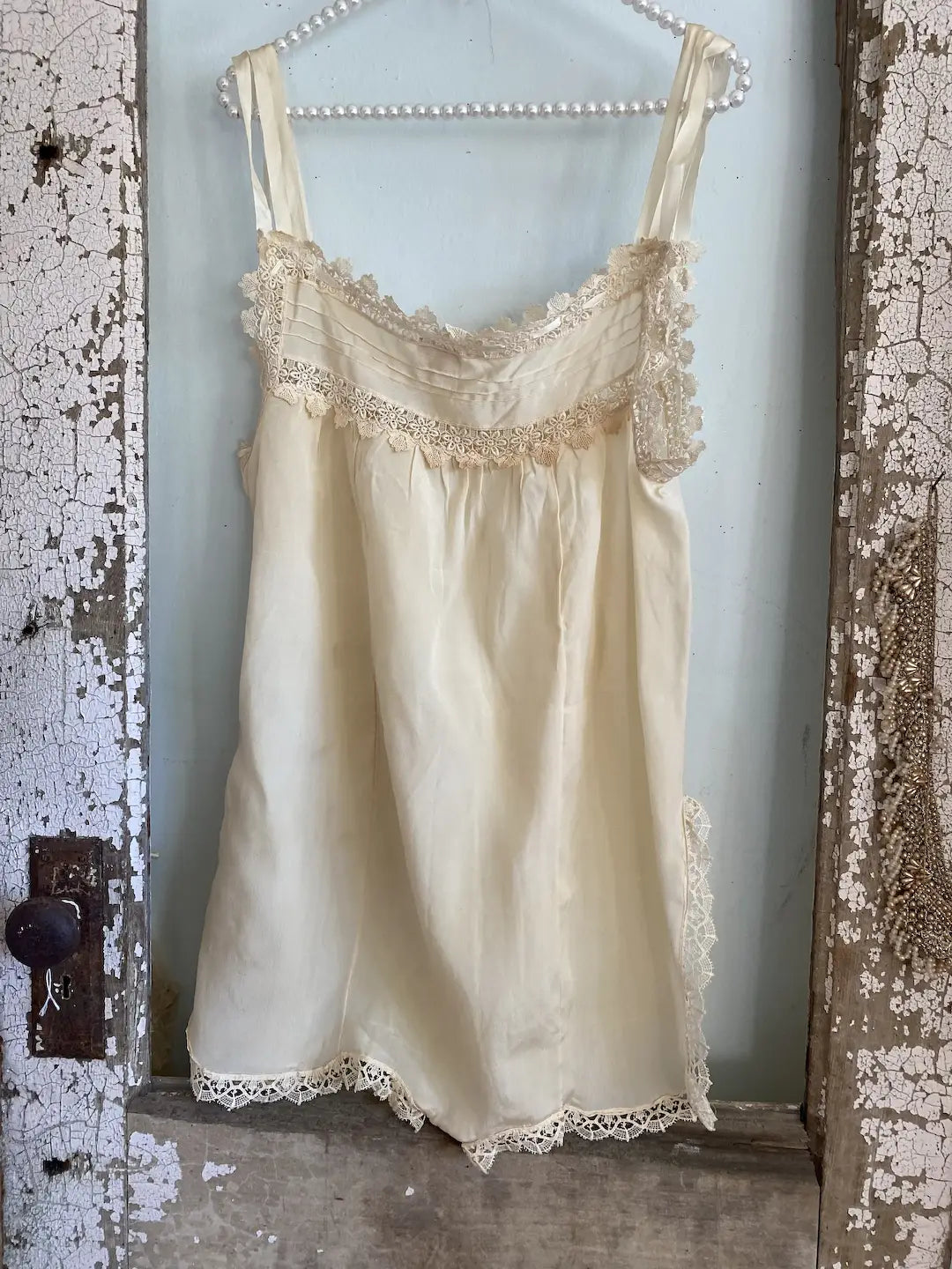 Antique 1920s Ivory Silk Ribbonwork Romper