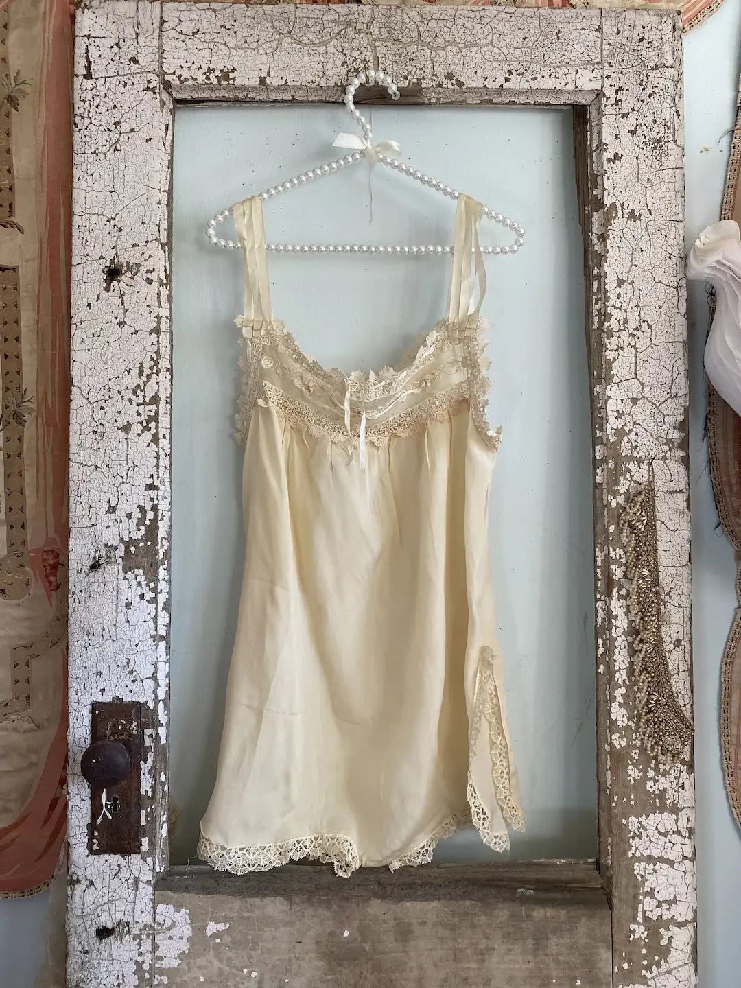Antique 1920s Ivory Silk Ribbonwork Romper
