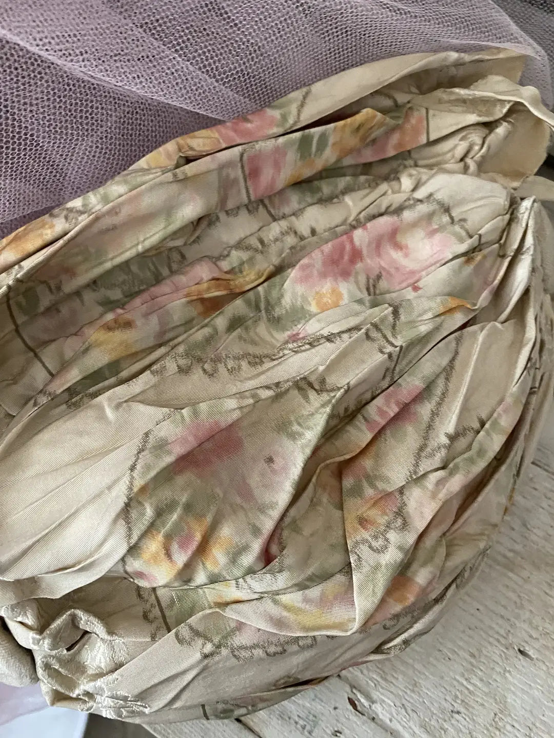 Antique 1920s Pink Floral Ribbon Bag Holder