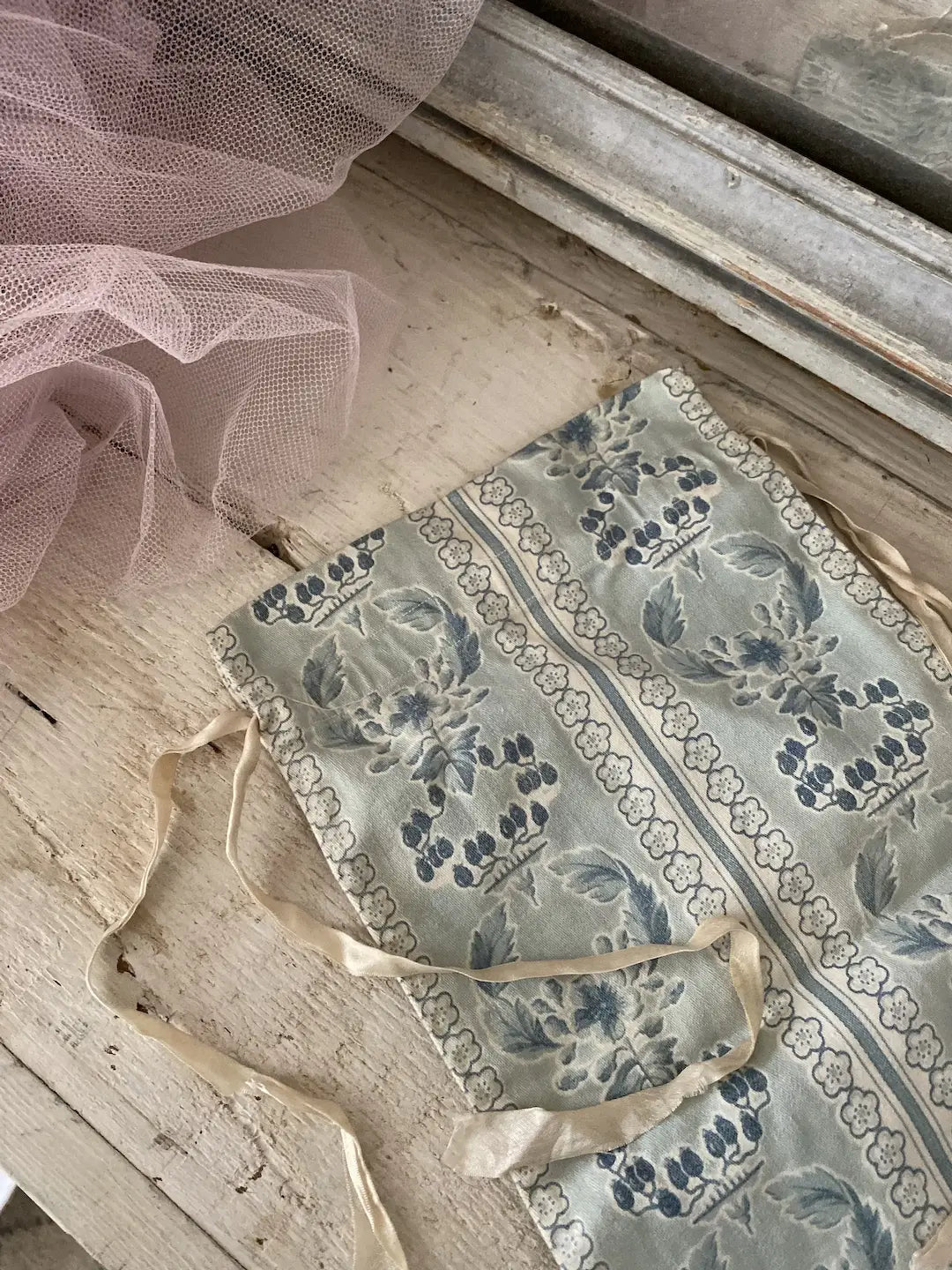 Antique French Fabric Drawstring Bag