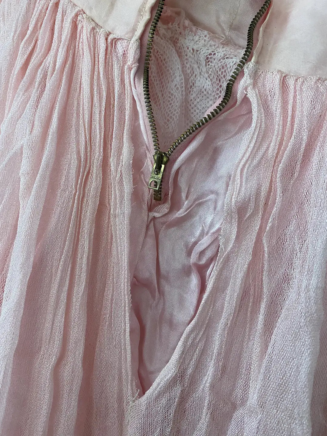 Antique Vintage Pink Tulle Lace Ballet Theater Costume Dress Tinsel Trim