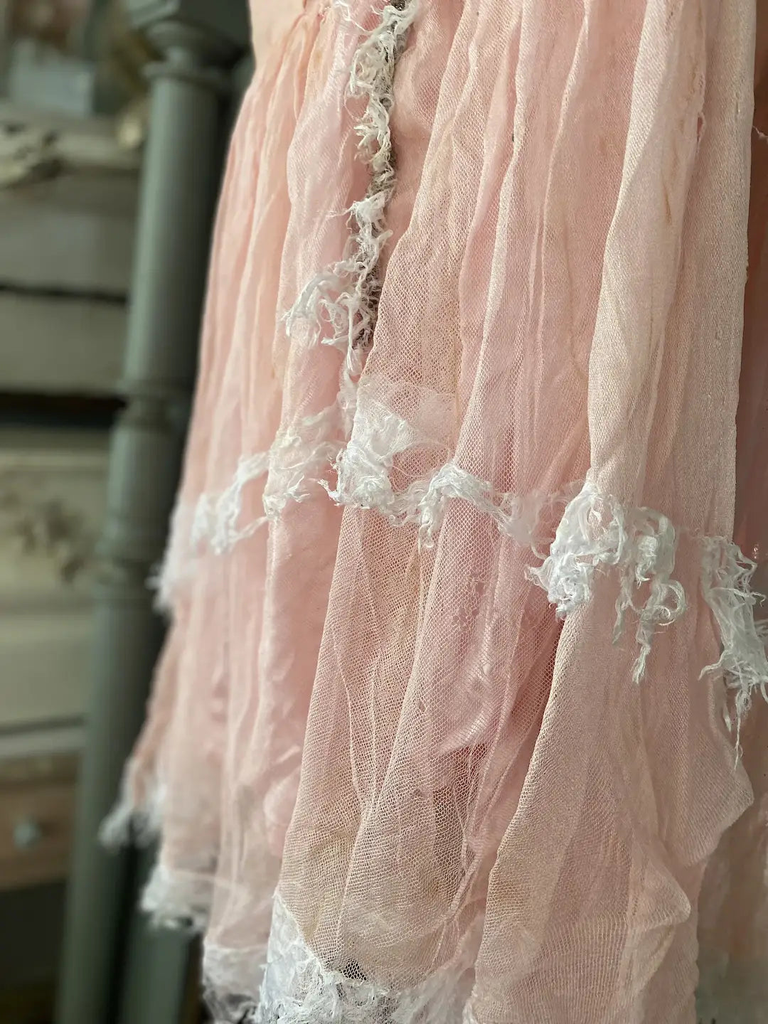 Antique Vintage Pink Tulle Lace Ballet Theater Costume Dress Tinsel Trim