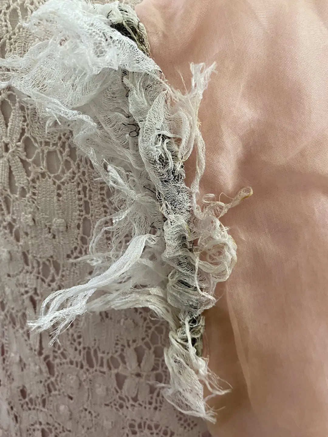 Antique Vintage Pink Tulle Lace Ballet Theater Costume Dress Tinsel Trim
